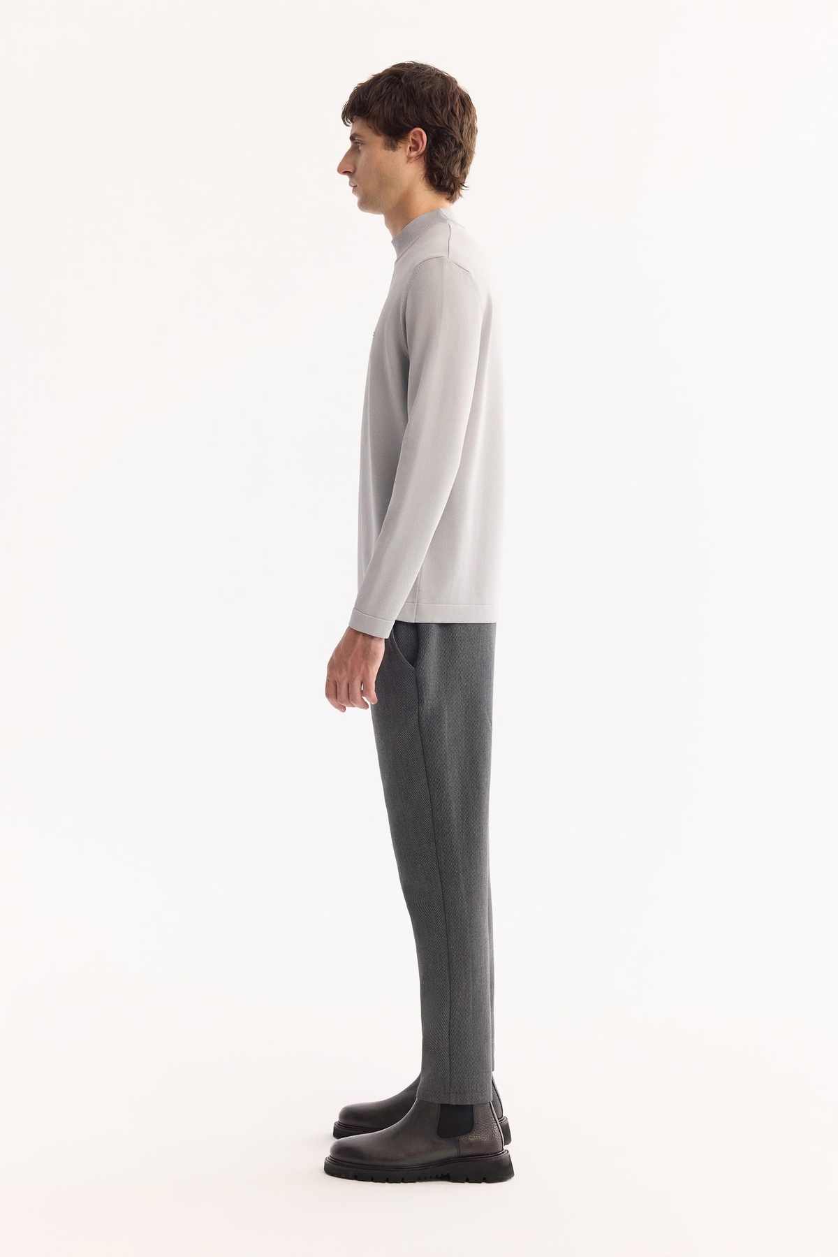 Gri Yarım Balıkçi Yaka Basic Düz Rayon Kazak