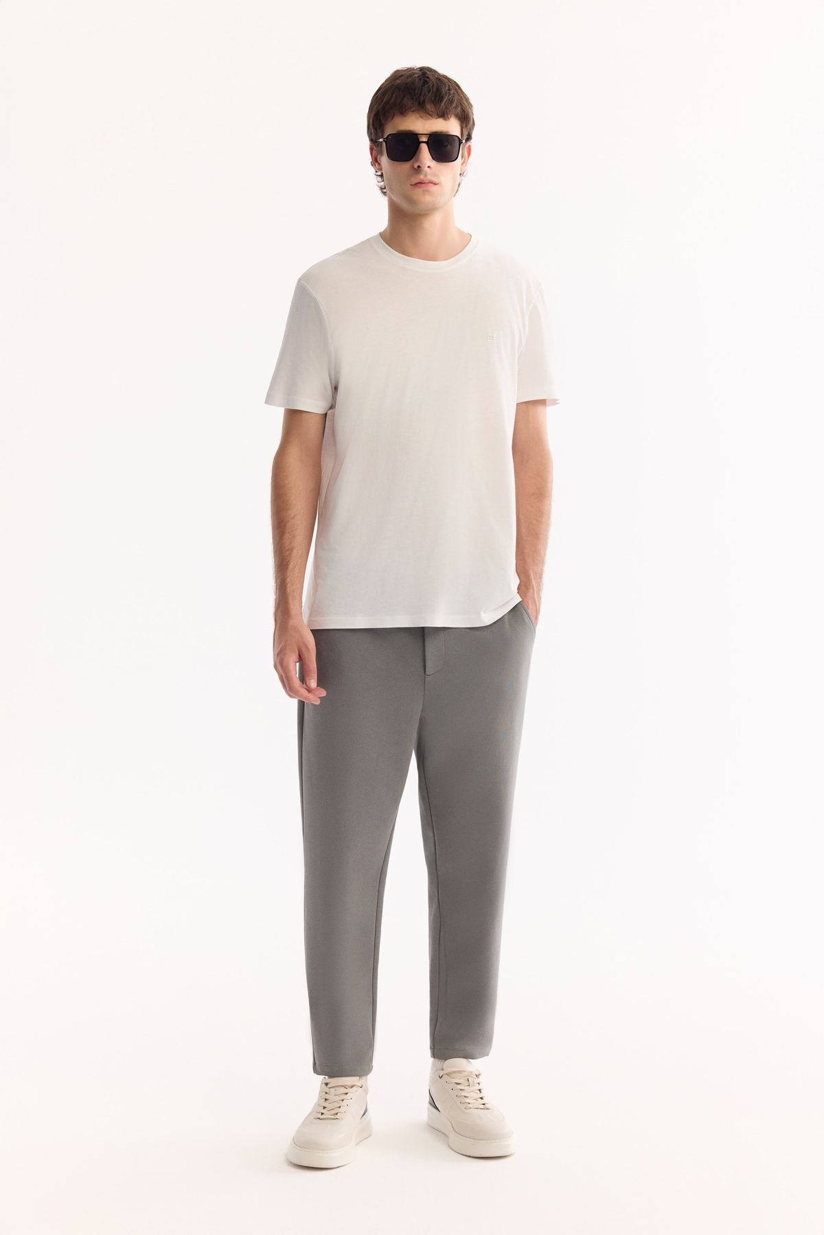 Grey-Green Classic Waist Cotton Pants