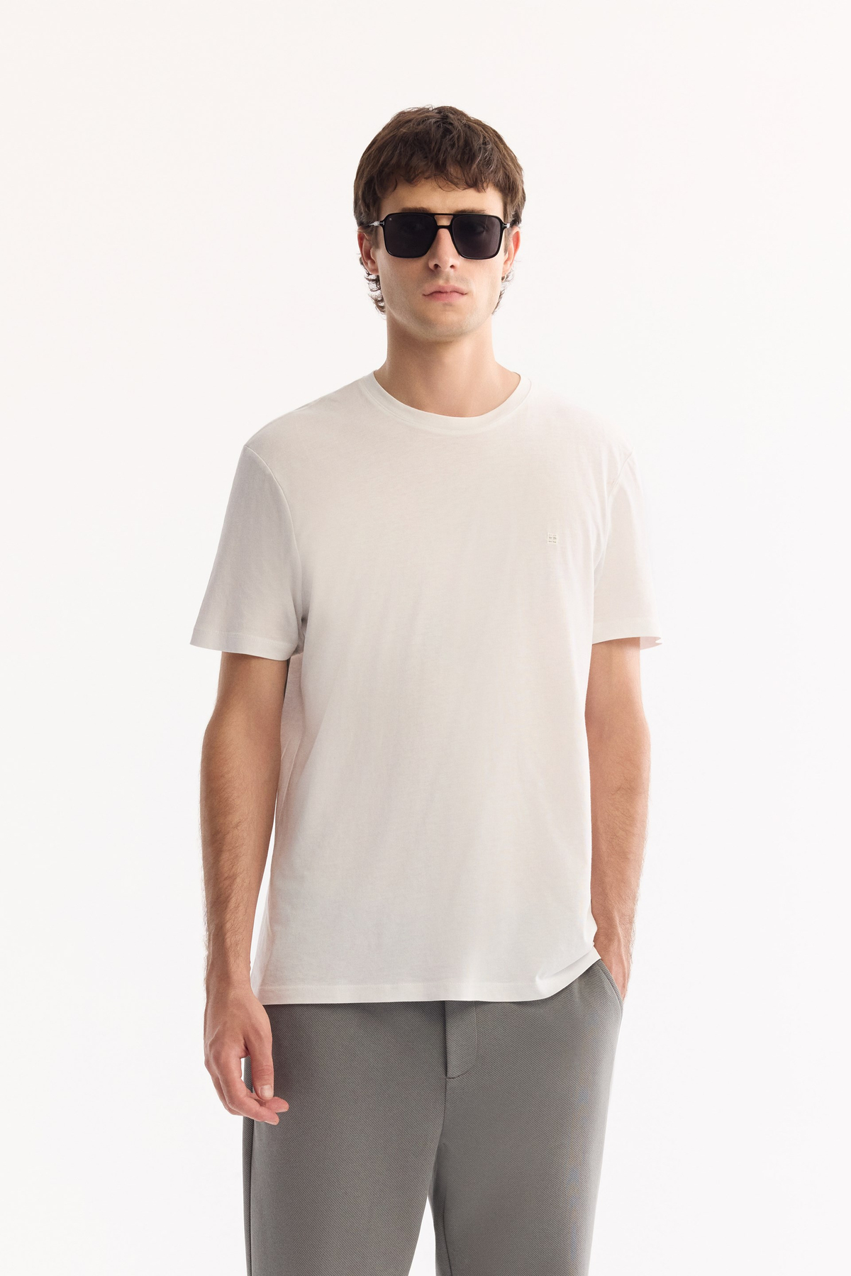 Grey-Green Classic Waist Cotton Pants