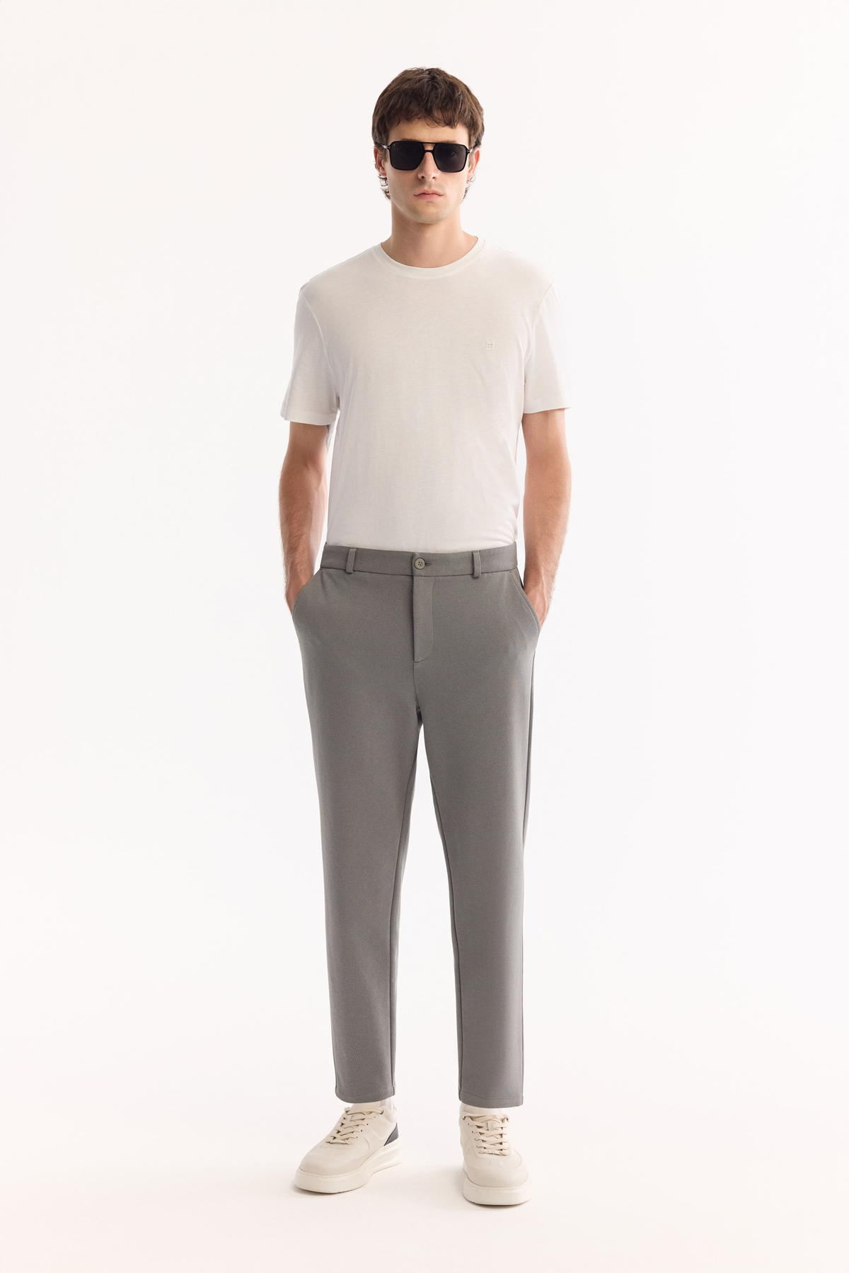 Grey-Green Classic Waist Cotton Pants