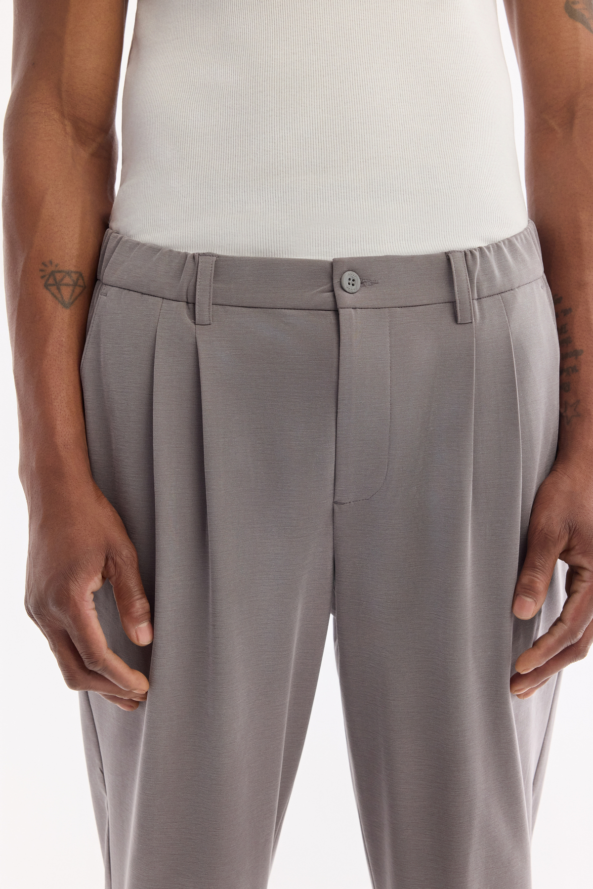 Gri Yumuşak Dokulu Lyocell Karışımlı Örme Baggy Fit Pantolon