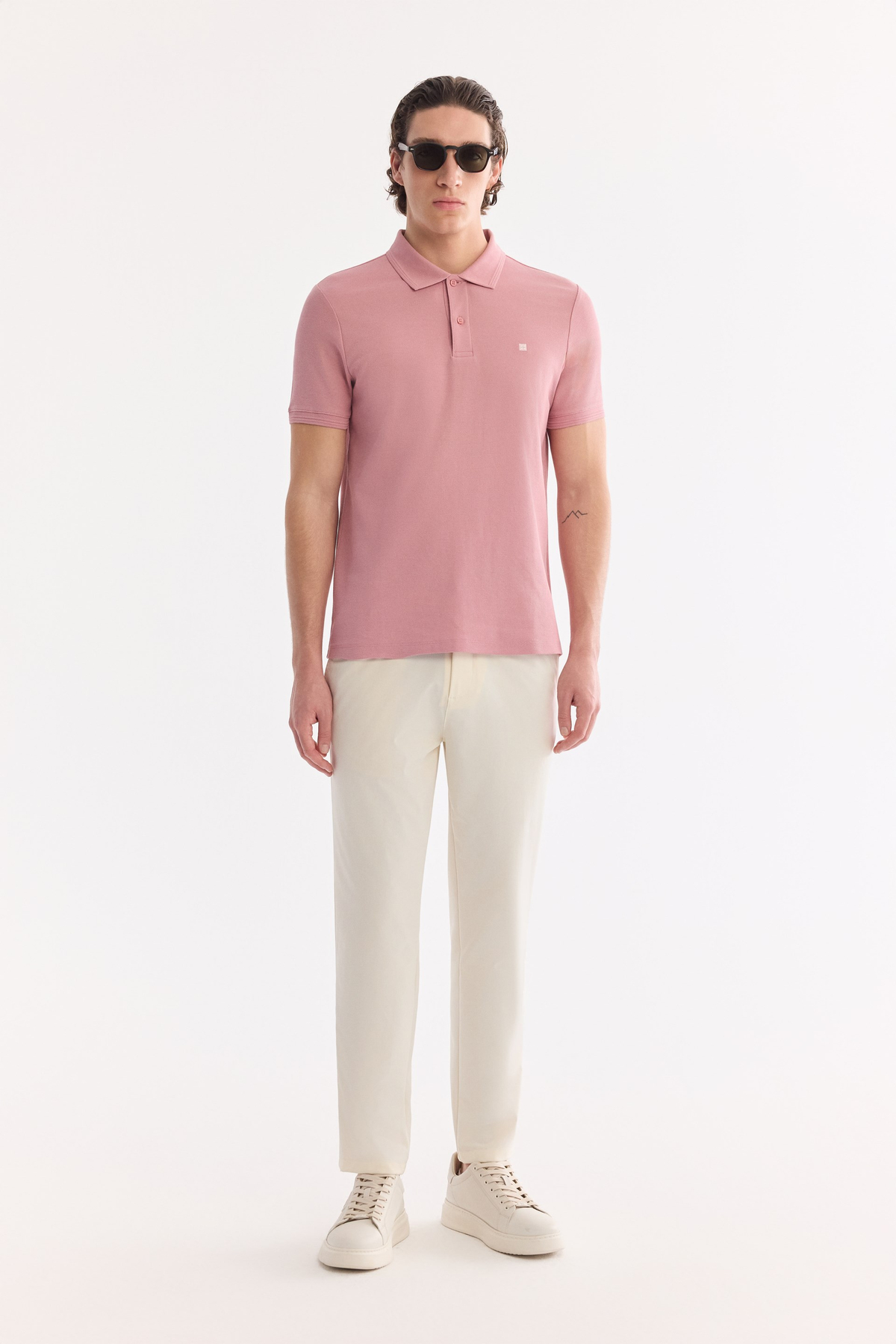 Gül Kurusu Kıvrılmaz Polo Yaka %100 Pamuk Basic T-Shirt