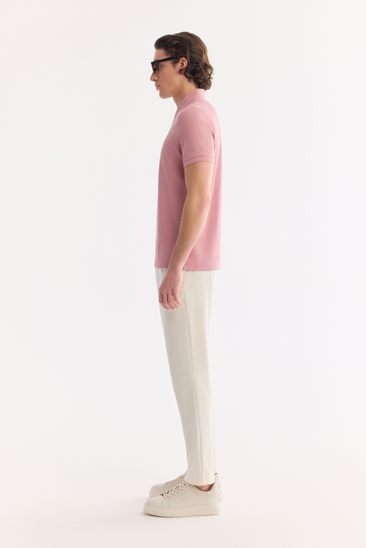 Dusty Rose %100 Cotton Polo Collar T-Shirt
