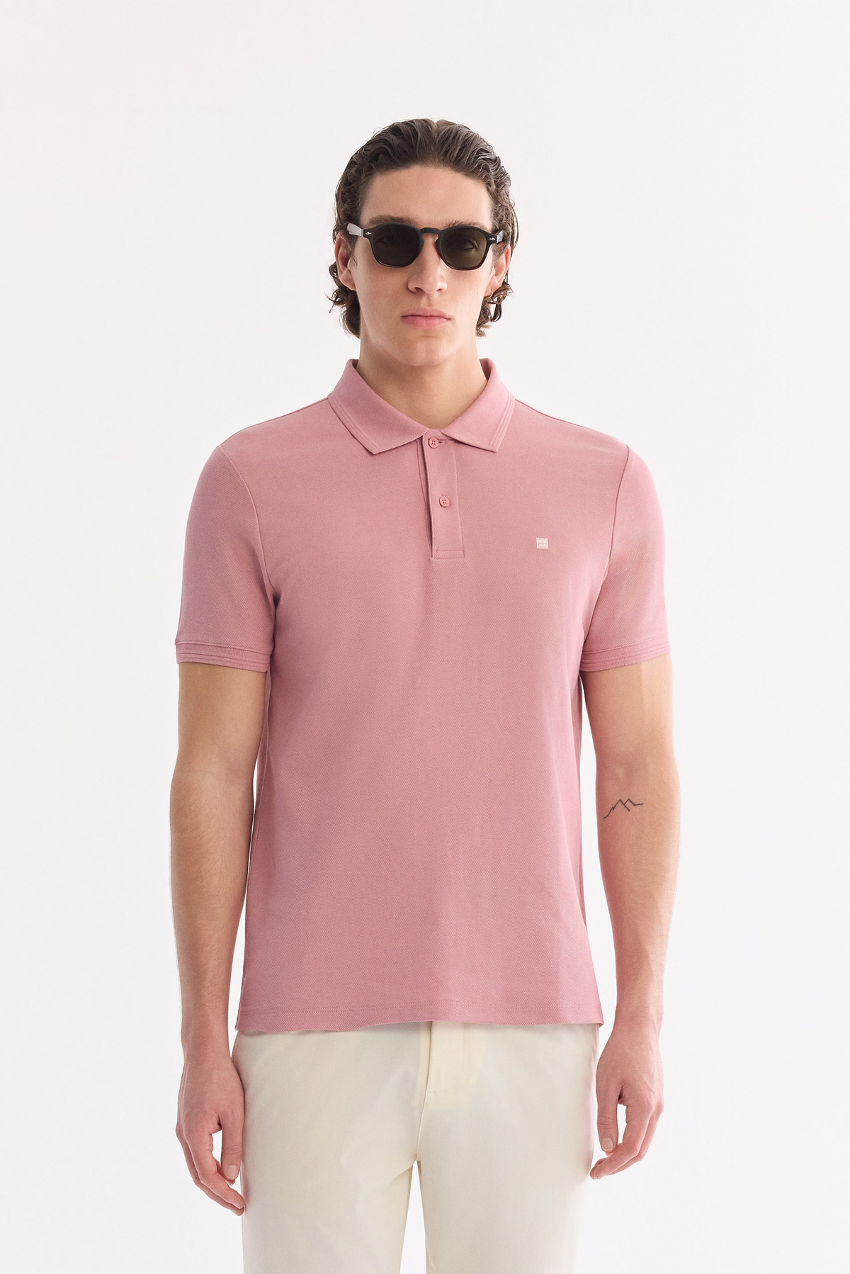 Gül Kurusu Kıvrılmaz Polo Yaka %100 Pamuk Basic T-Shirt
