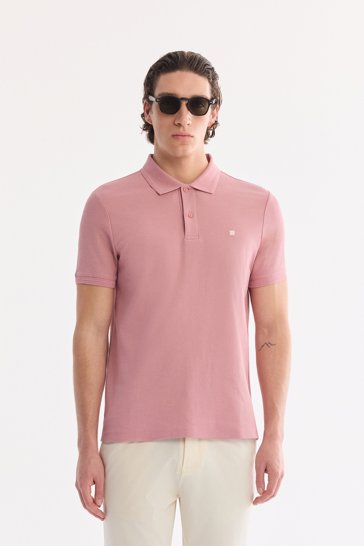 Dusty Rose %100 Cotton Polo Collar T-Shirt