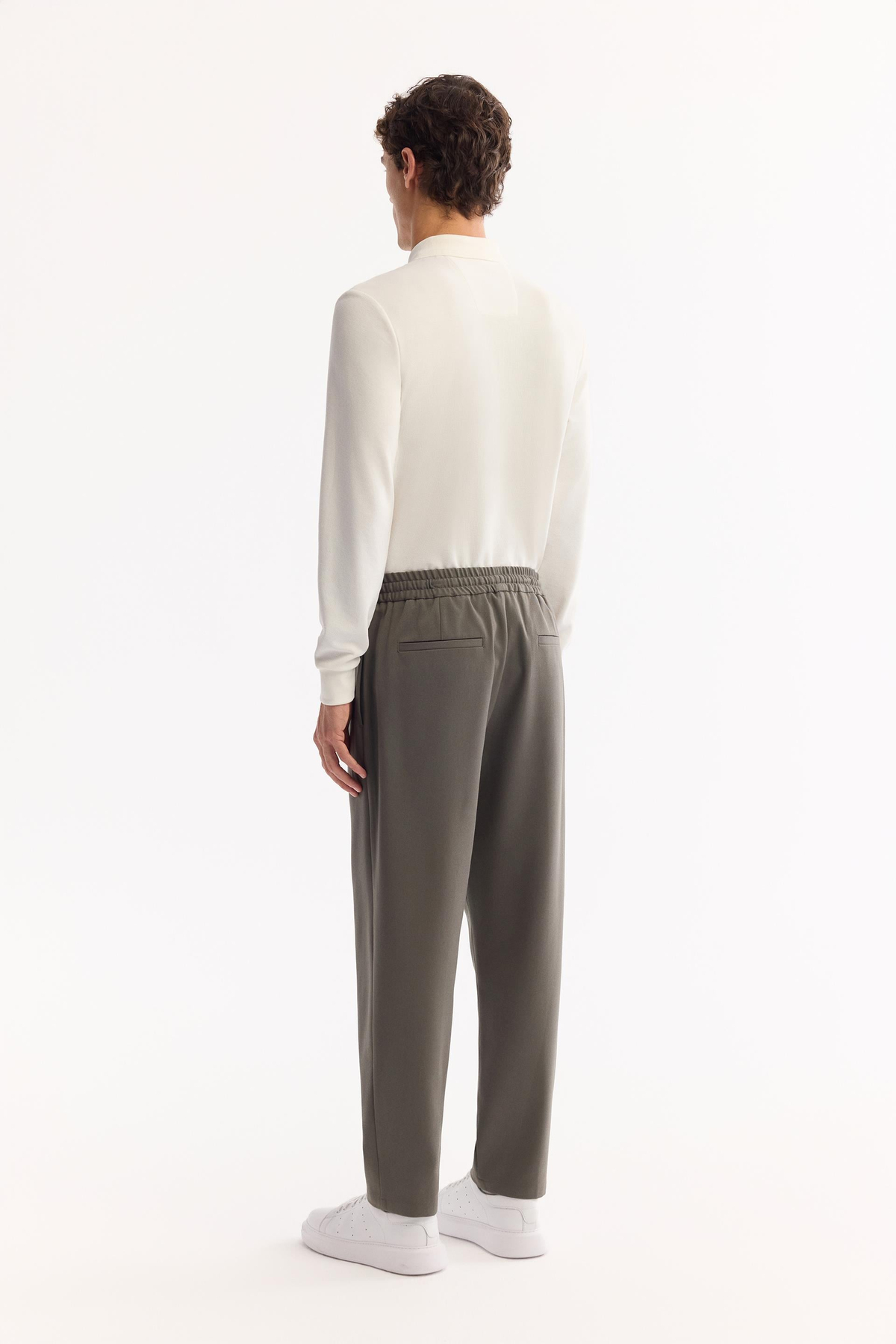 Haki Beli Lastikli Bağcıklı Relaxed Fit Pantolon