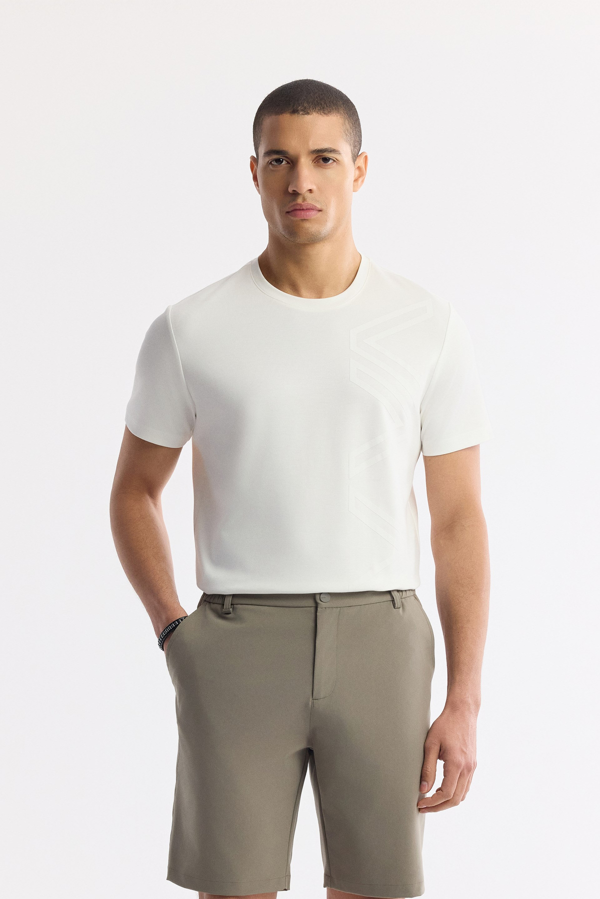 Haki Beli Lastikli Bi-Stretch Teknik Kumaş Şort