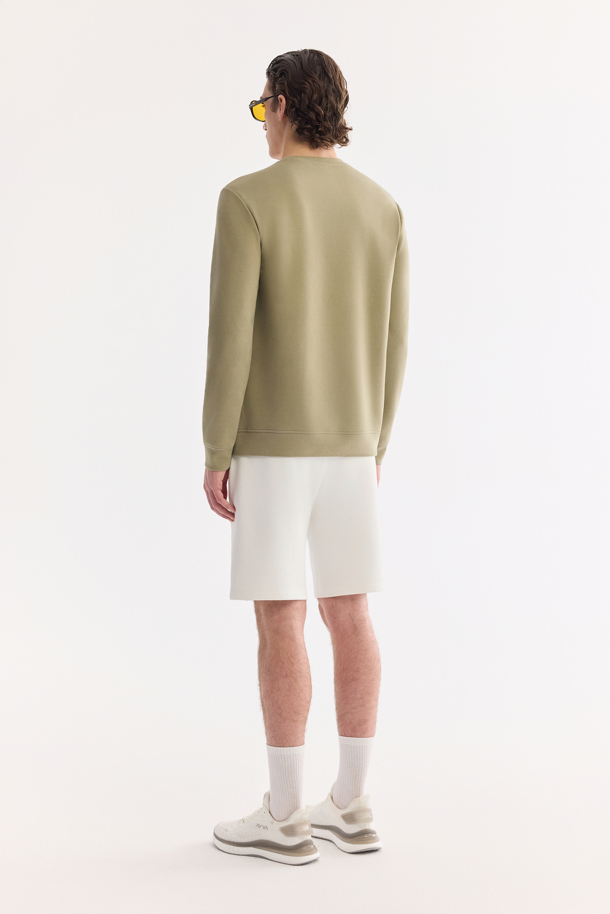 Haki Bisiklet Yaka Pamuklu Kolay Ütülenen Sweatshirt