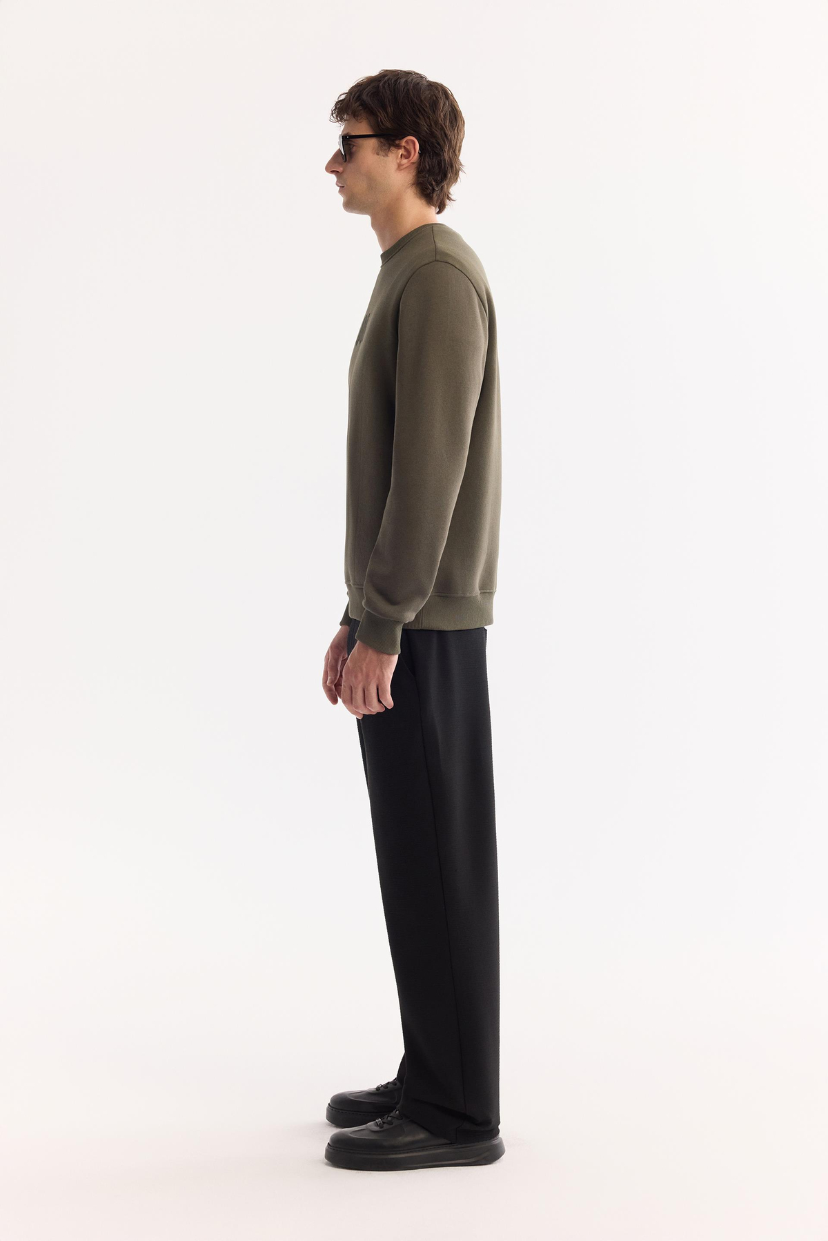 Haki Bisiklet Yaka Piramit Baskılı 3 İplik Şardonlu Sweatshirt
