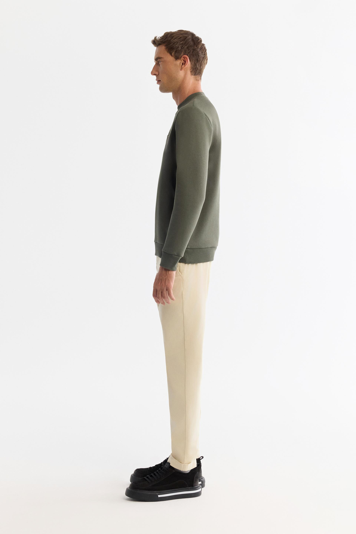 Haki Bisiklet Yaka Sweatshirt