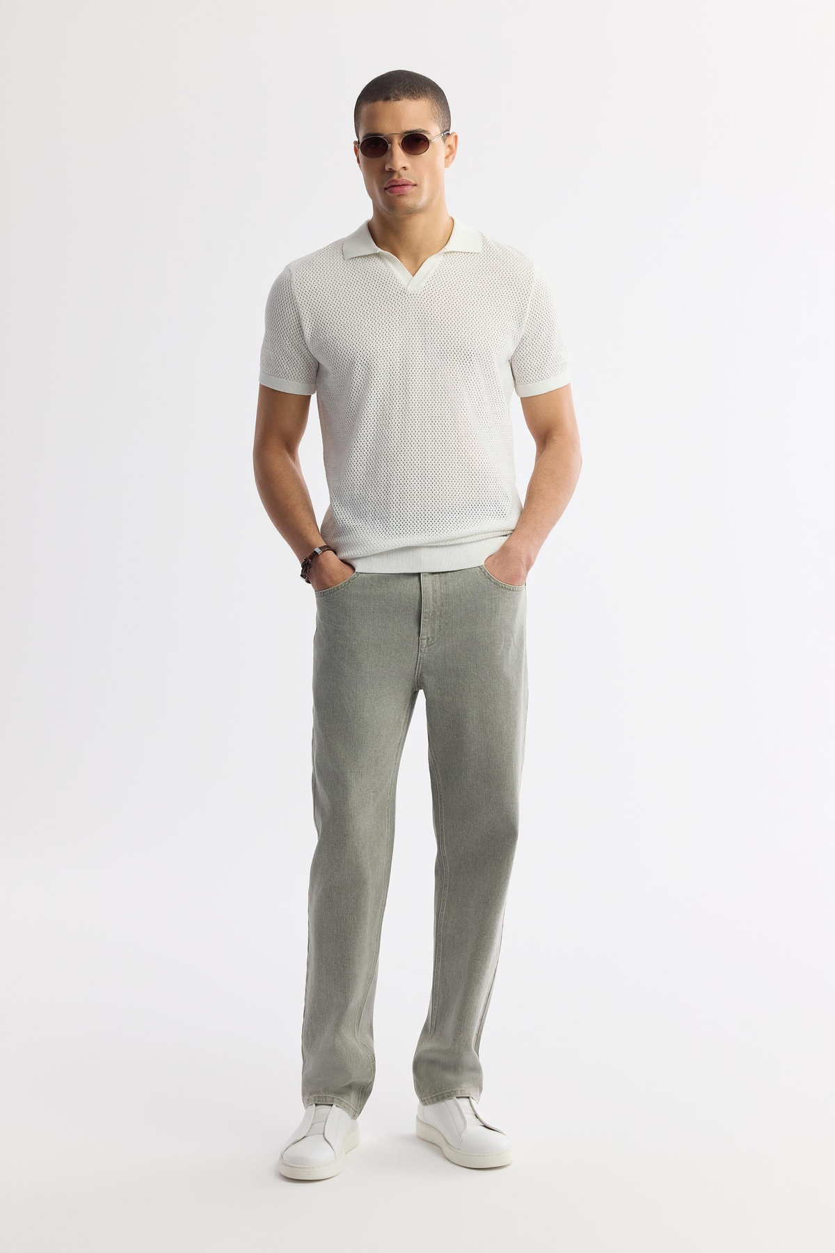 Haki Eskitme Yıkamalı Slim Fit Denim Pantolon