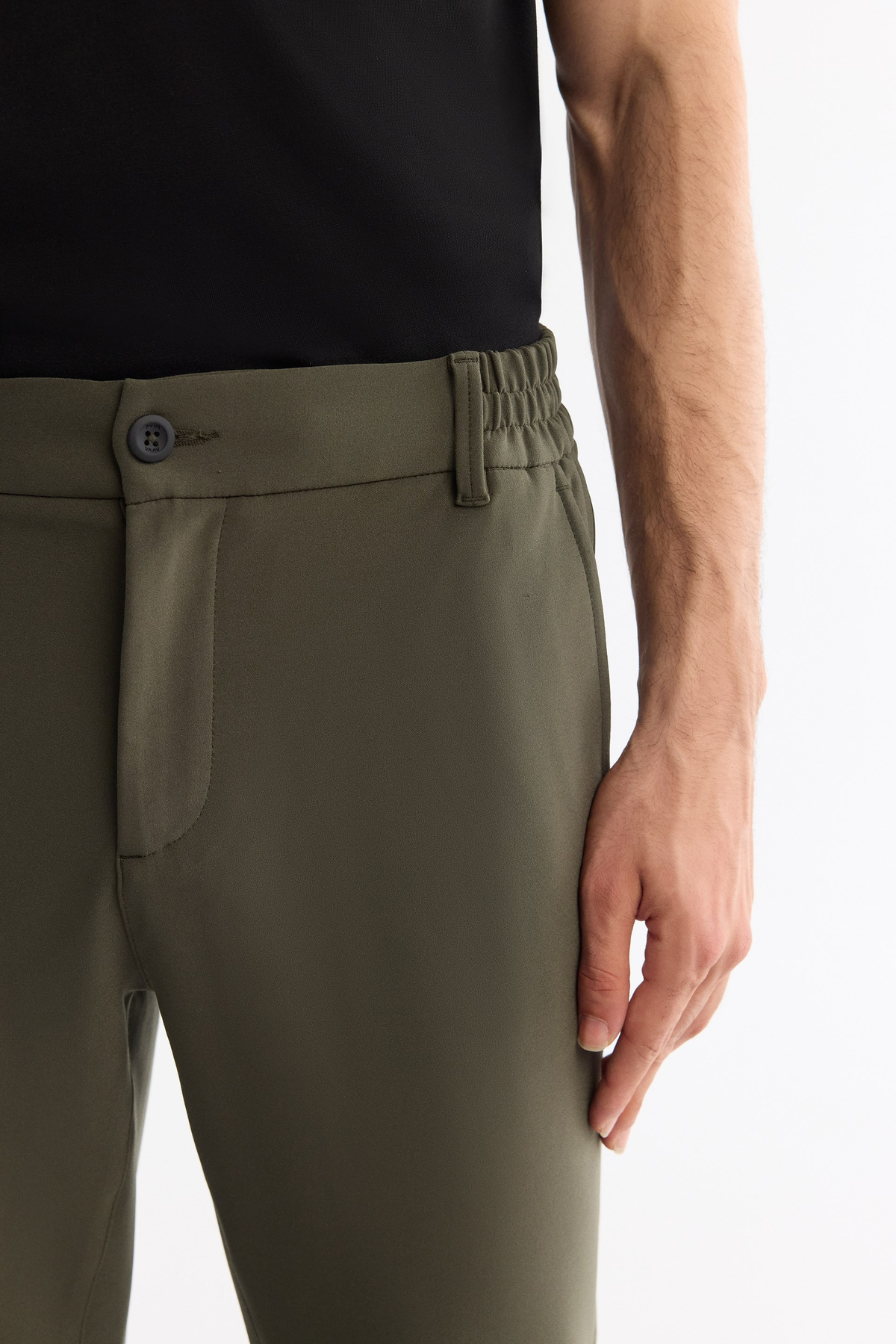 Haki Kırışmaz Hızlı Kuruyan Beli Lastikli Ekstra Esnek Teknik Kumaş Pantolon