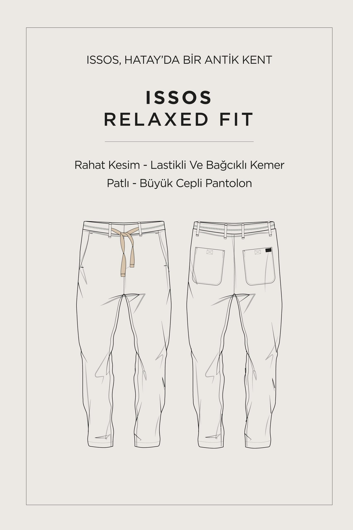 Haki Pantolon Beli Lastikli %100 Keten Relaxed Fit