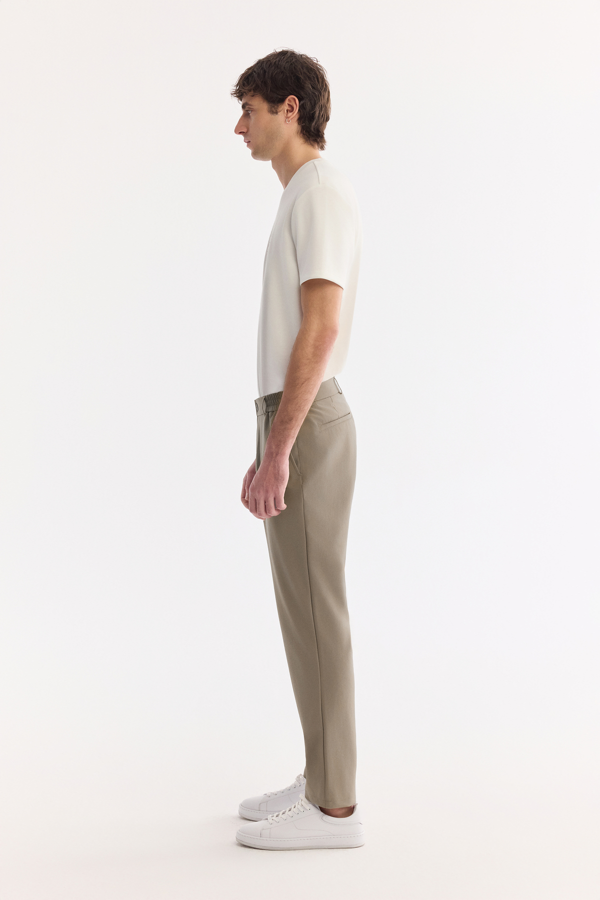 Haki Yanı Lastikli Teknik Kumaş Nora Slim Fit Pantolon