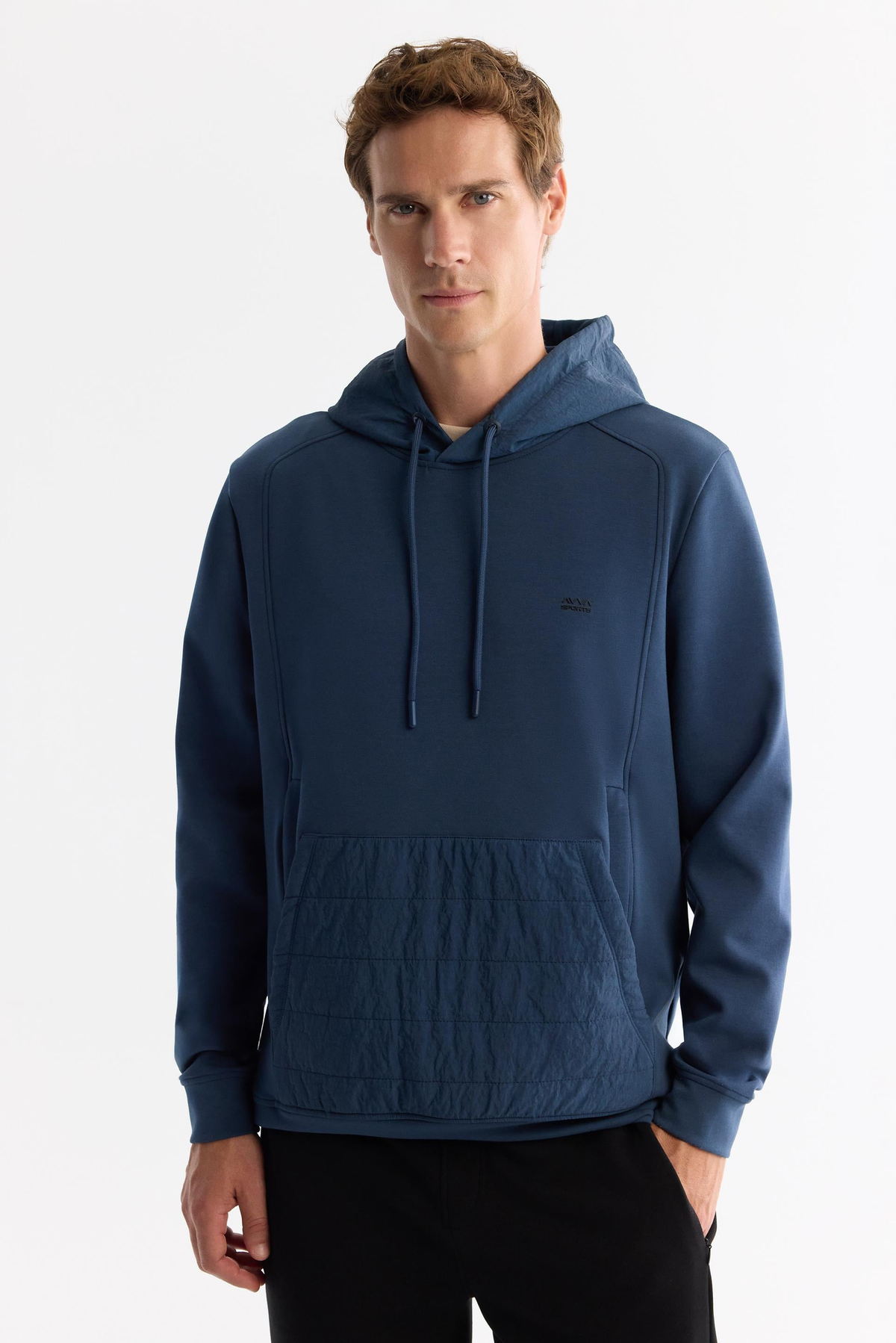 İndigo Bisiklet Yaka Baskılı Fermuarlı Sweetshirt
