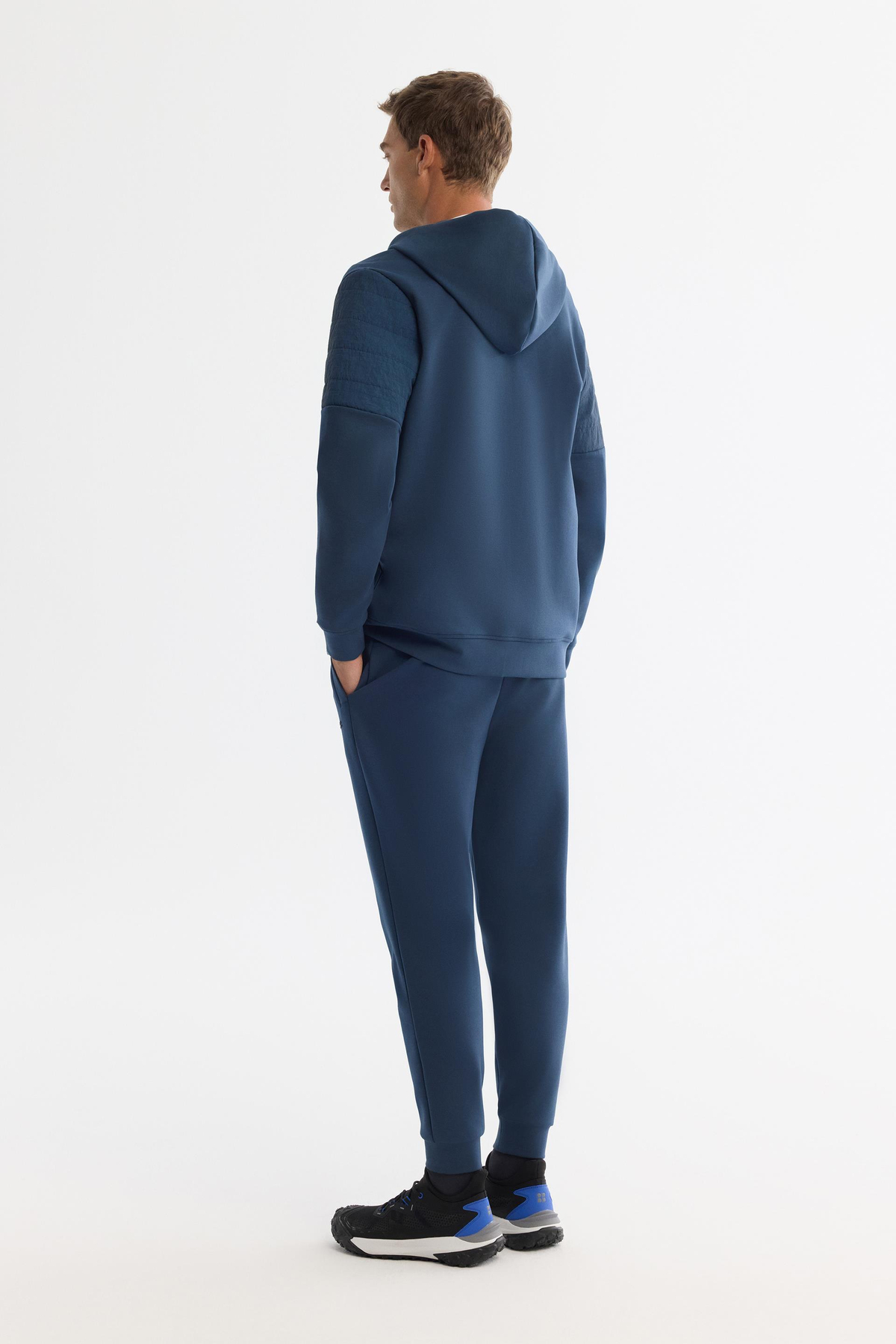 İndigo Kapüşonlu Pamuklu Fermuarlı Elastan Sweatshirt