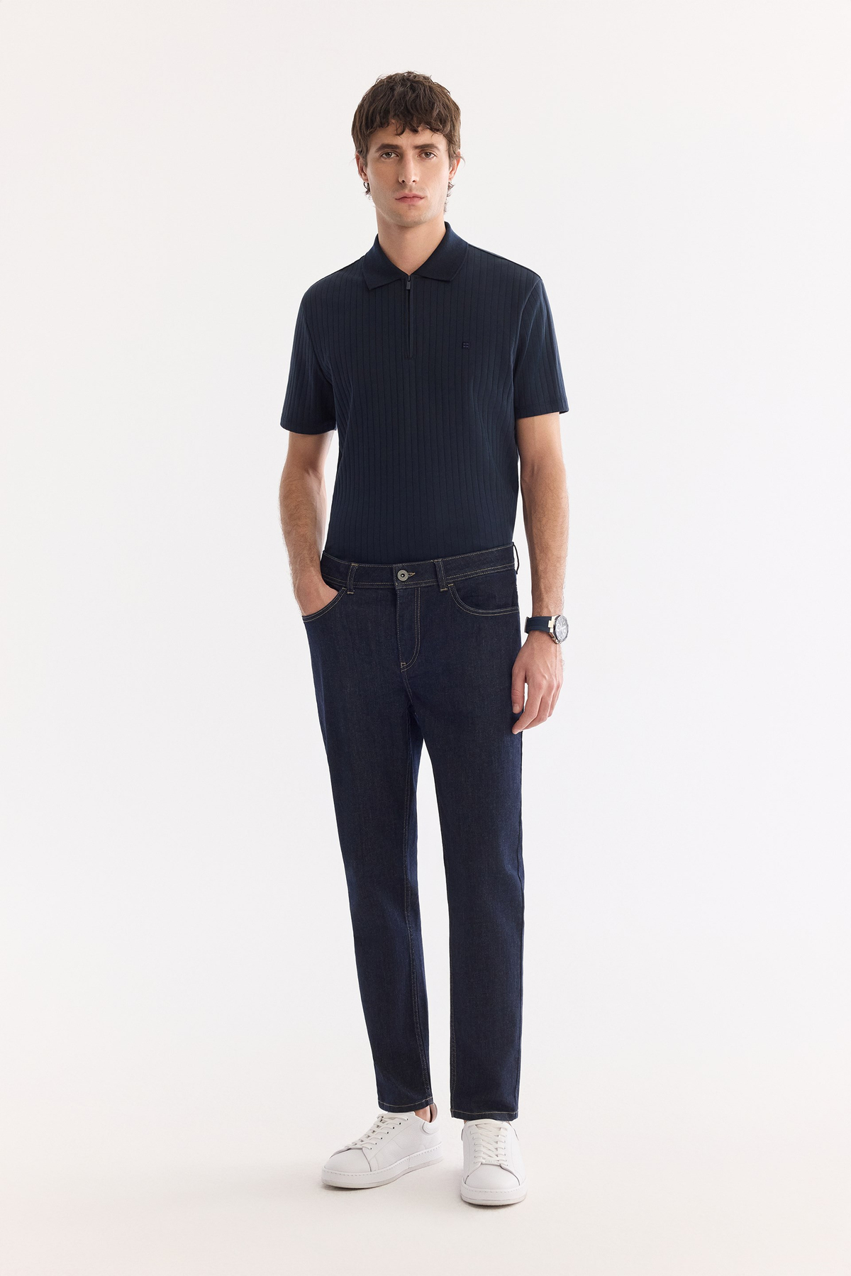 İndigo Klasik Bel Eskitme Yıkamalı Elastan Jean Pantolon