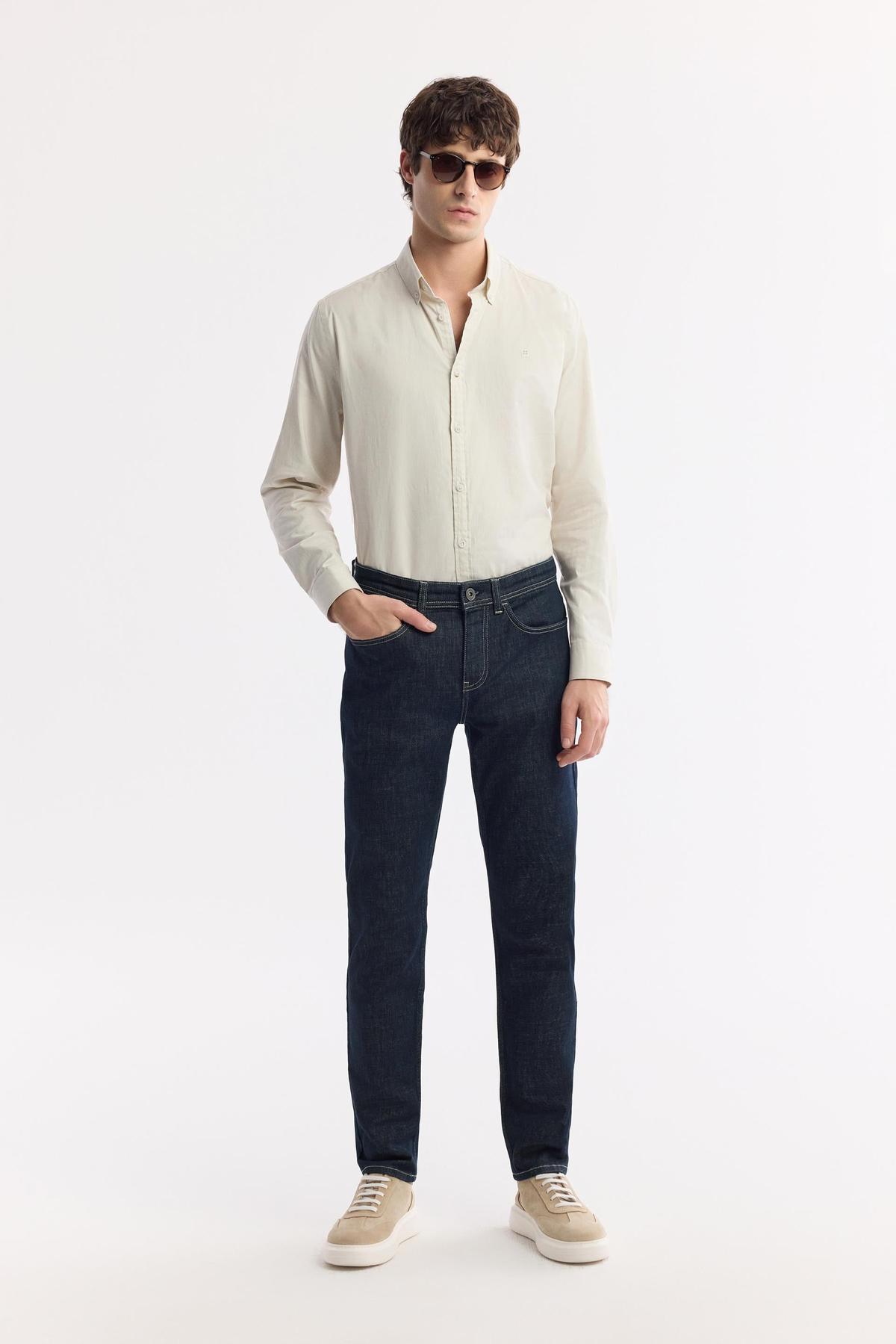 İndigo Silikon Yıkamalı Slim Fit Denim Pantolon
