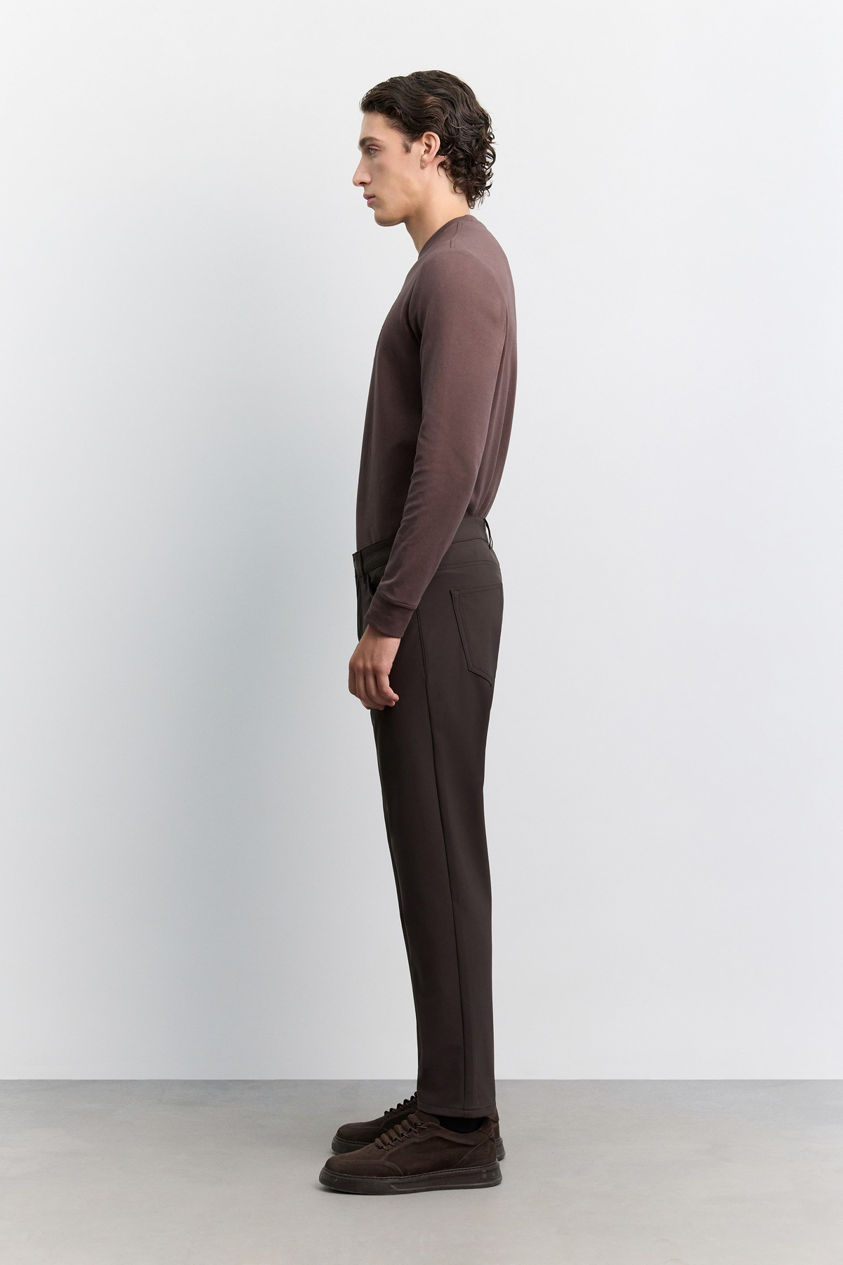 Kahve 5 Cep Teknik Comfort Slim Fit Pantolon