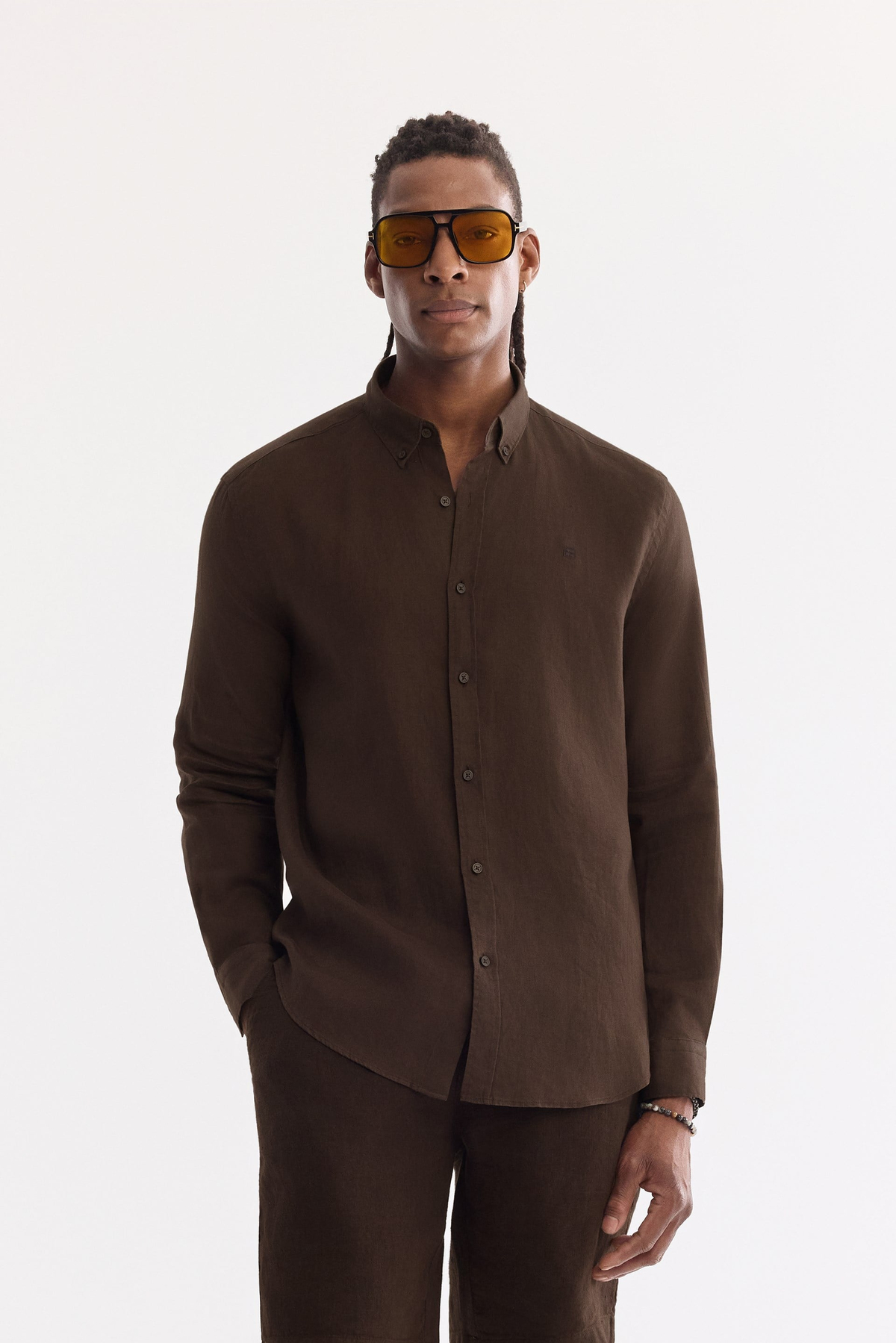 Kahve Beli Lastikli %100 Keten Assos Relaxed Fit Şort