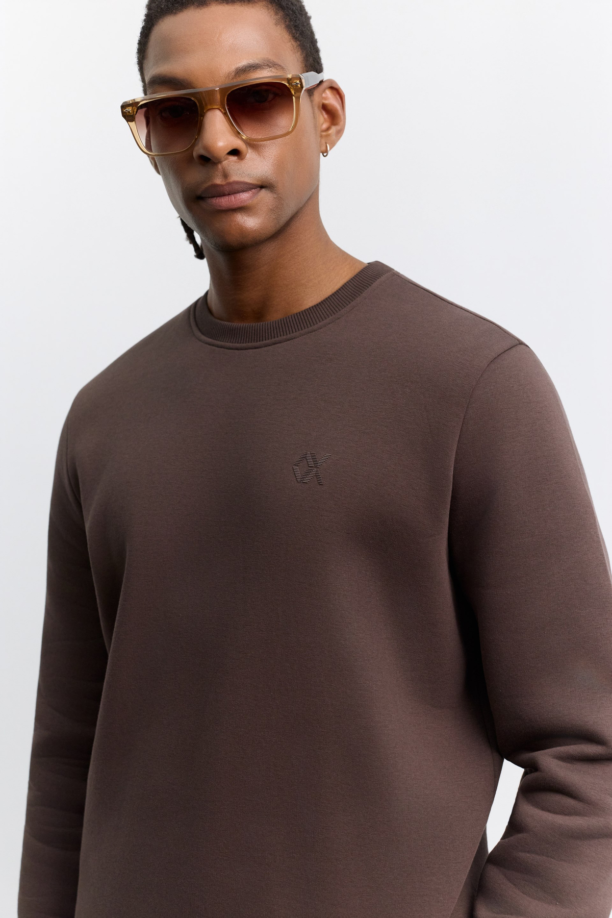 Kahve Bisiklet Yaka Enjeksiyon Baskılı 3 İplik Şardonlu Sweatshirt