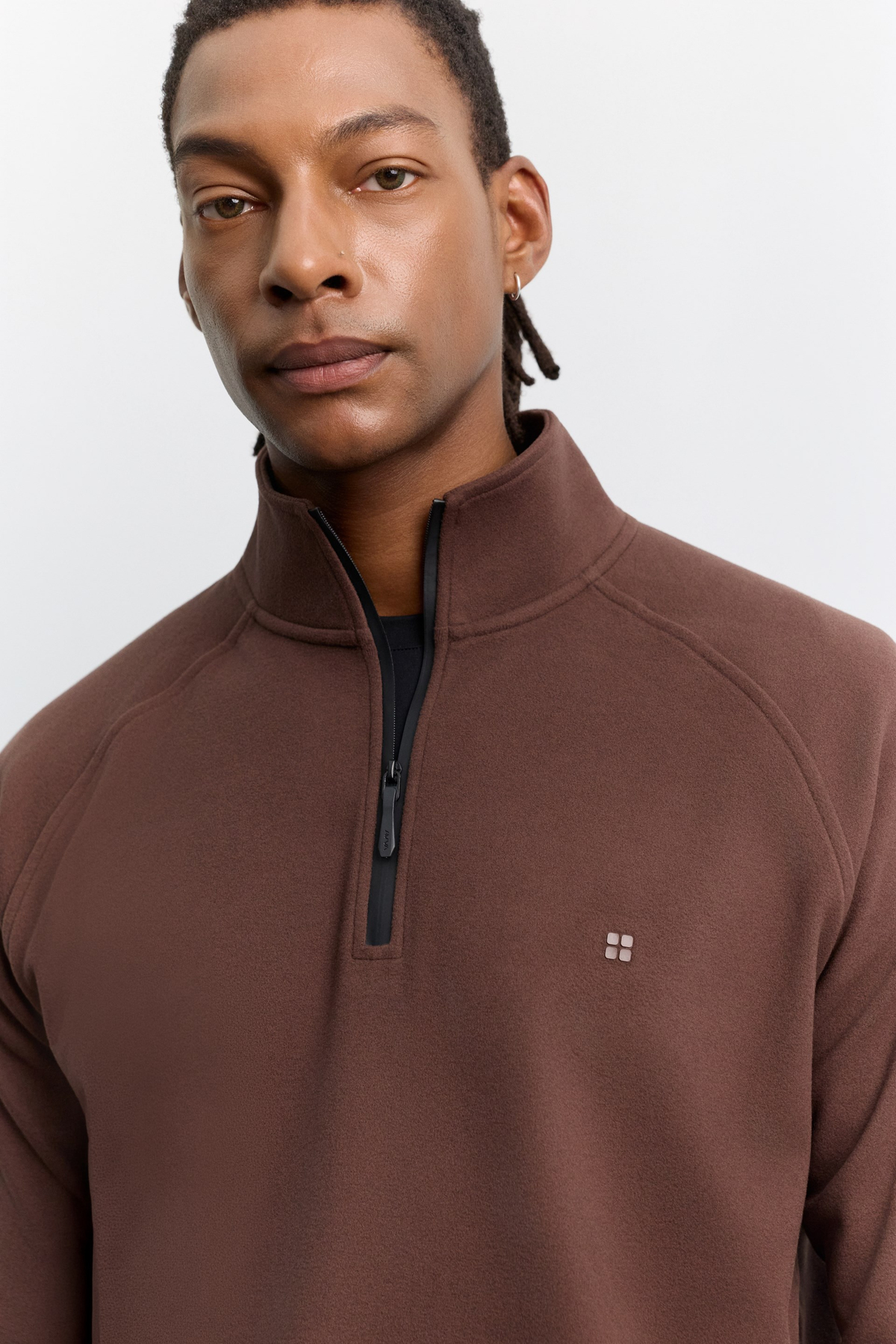 Kahve Dik Yaka Fermuarlı  Polar Sweatshirt