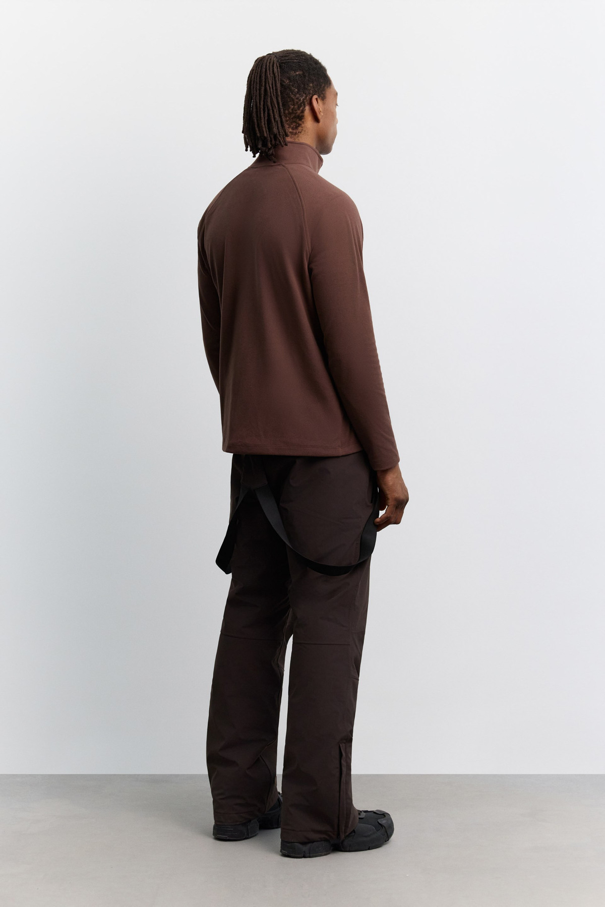 Kahve Dik Yaka Fermuarlı  Polar Sweatshirt