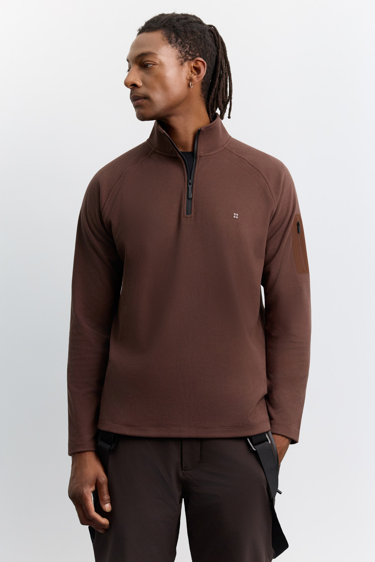 Kahve Dik Yaka Fermuarlı  Polar Sweatshirt