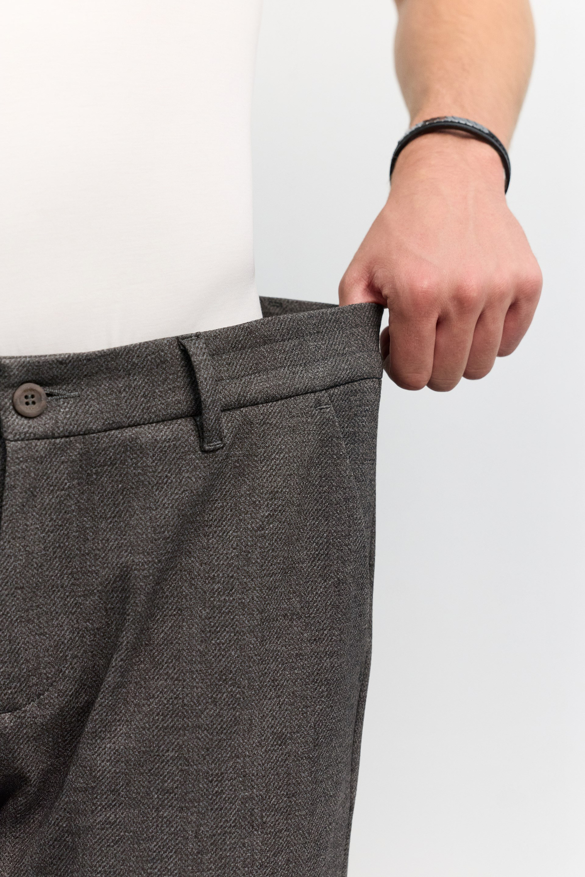 Kahve Kazayağı Desenli Yanı Lastikli Relaxed Fit Pantolon