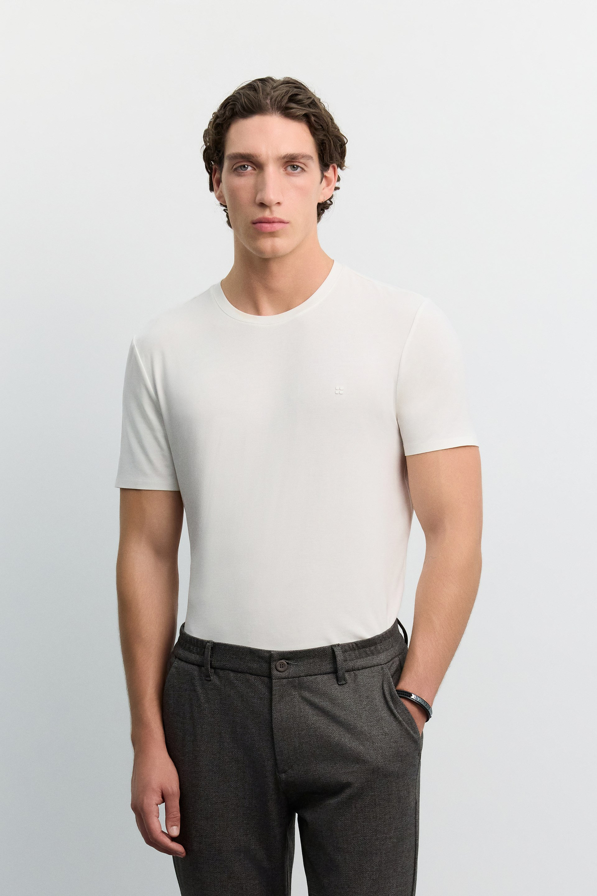 Kahve Kazayağı Desenli Yanı Lastikli Relaxed Fit Pantolon