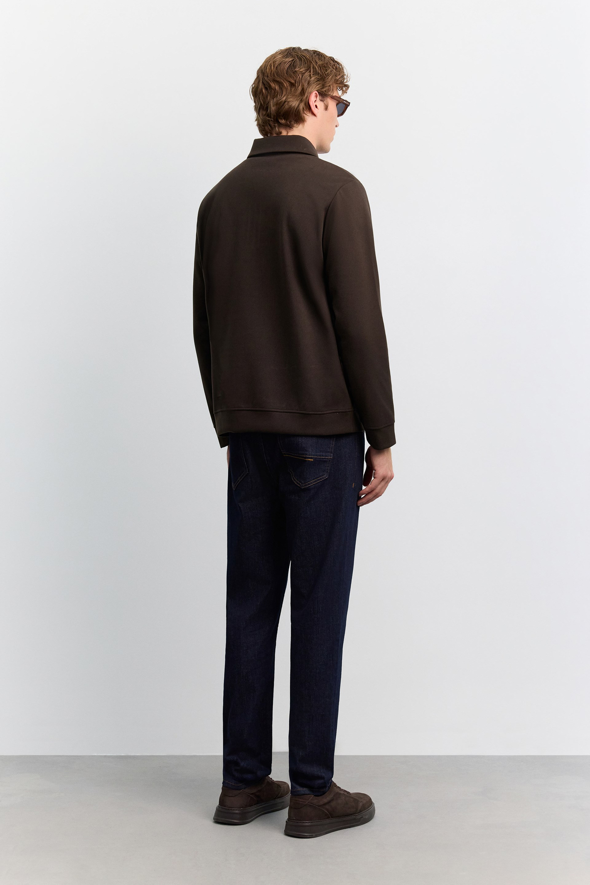 Kahve Polo Yaka Fermuarlı Diyagonel İçi Şardonlu İnterlok Sweatshirt