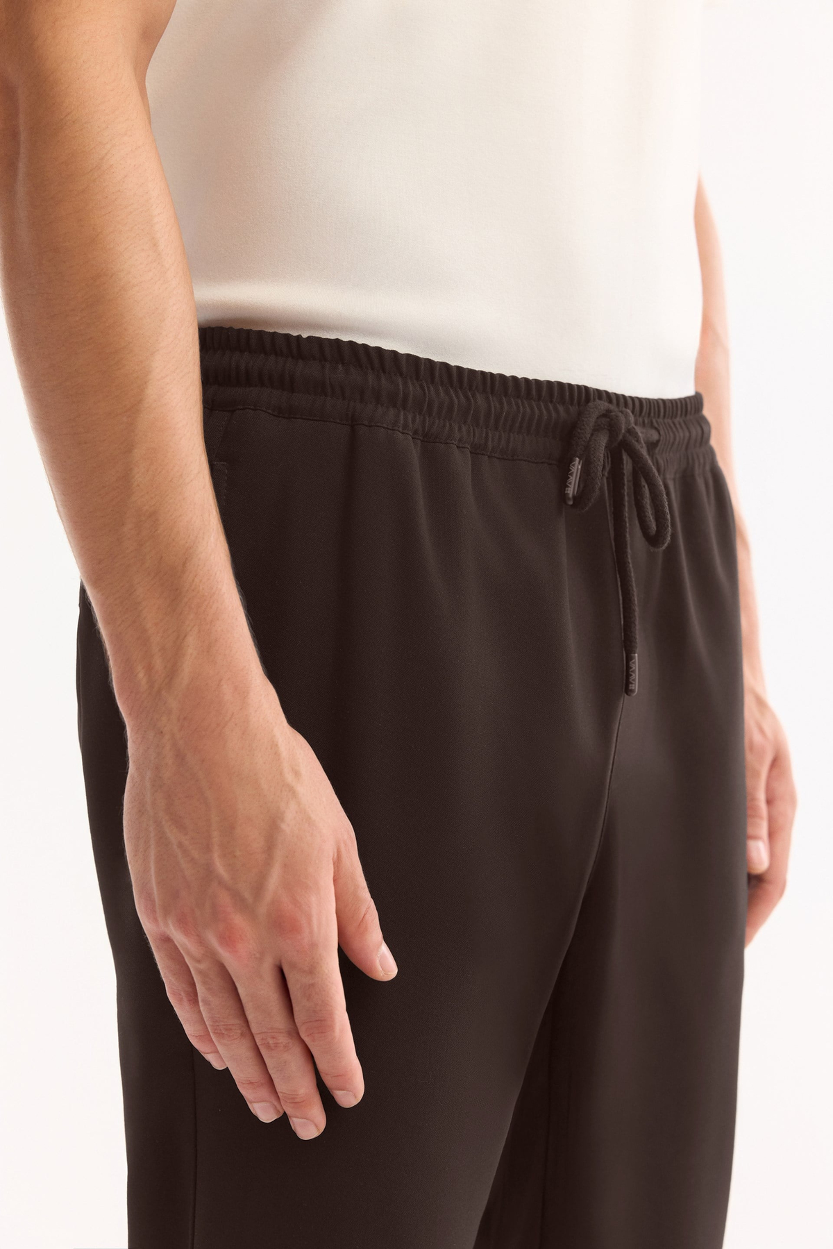 Kahve Yandan Cepli Beli Lastikli Bağcıklı Duble Paça Jogger Pantolon