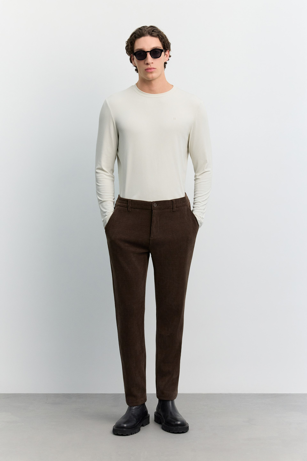 Kahve Yanı Lastikli Kadife Fitilli Relaxed Fit Pantolon