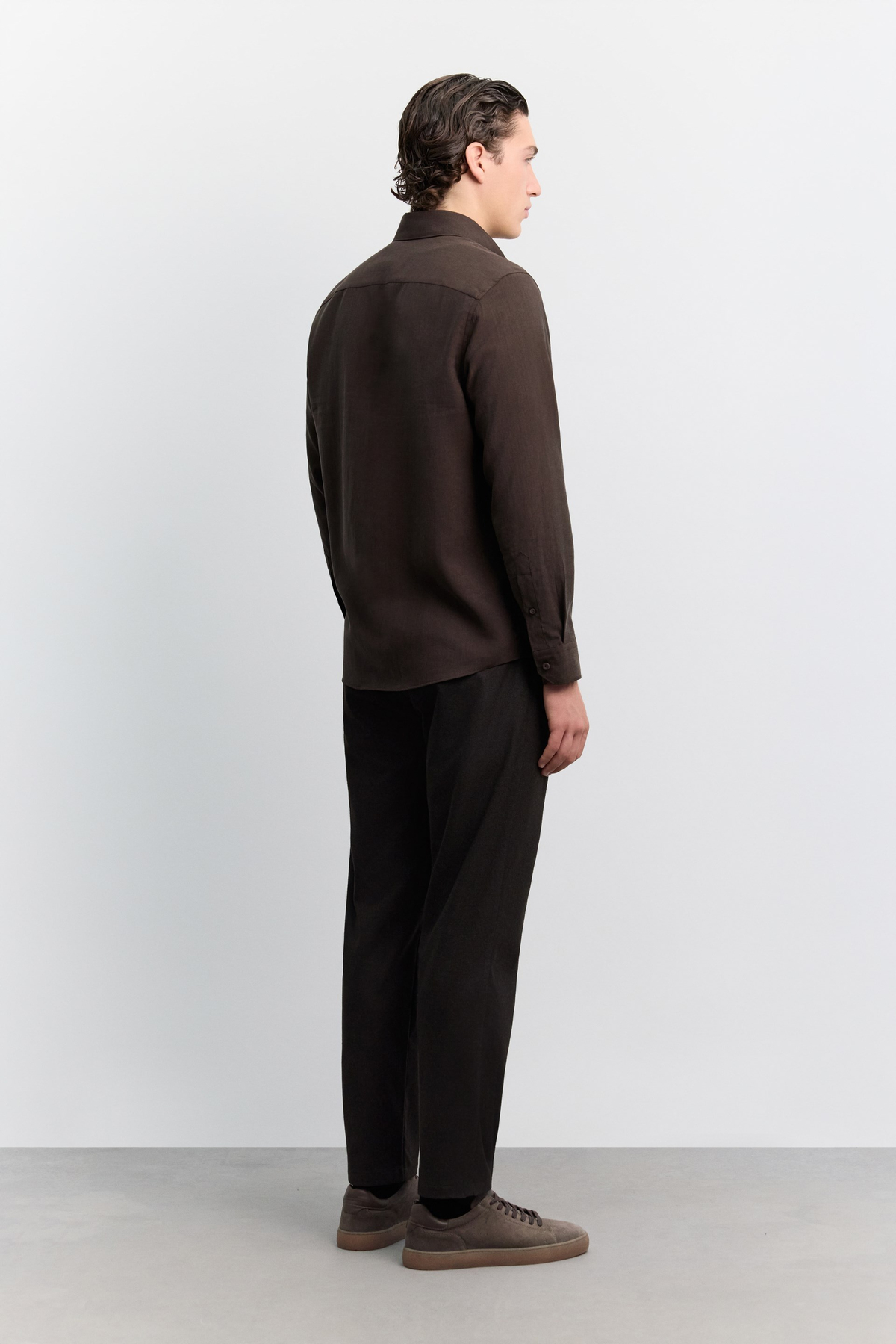 Kahve Alttan Britli Lyocell Karışımlı Uzun Kollu Comfort Fit Gömlek