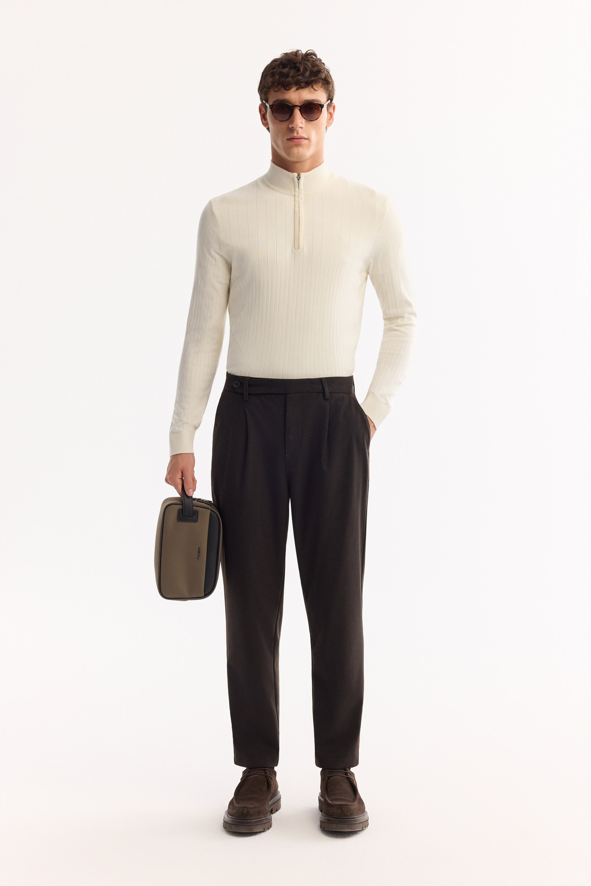 Brown Classic Waist Wool Blend Soft Touch Pants