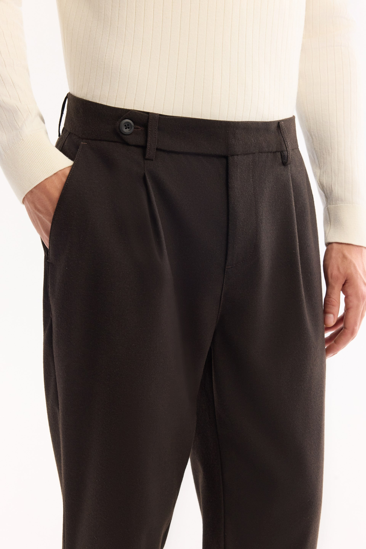 Brown Classic Waist Wool Blend Soft Touch Pants