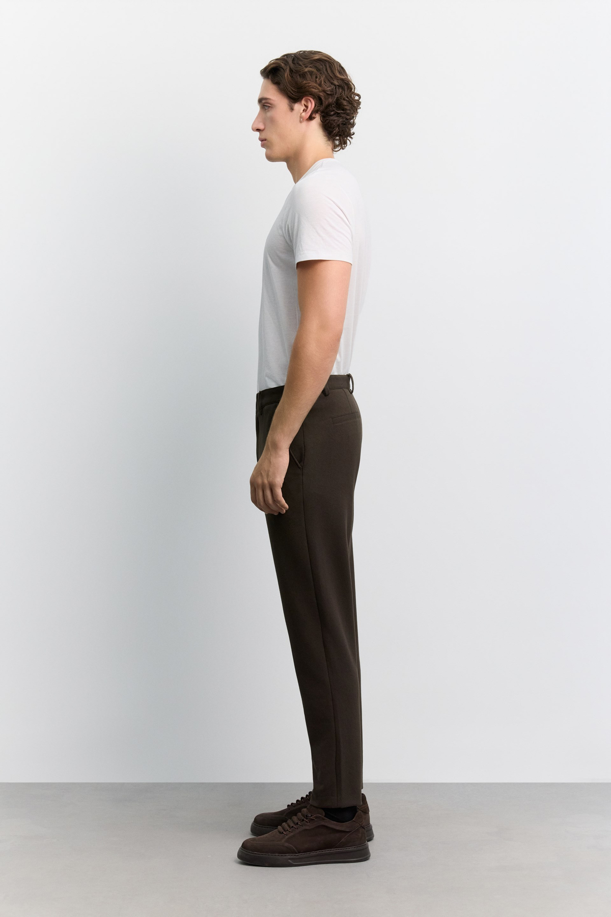 Kahve Pamuk Karışımlı Örme Diyagonal Relaxed Fit Pantolon