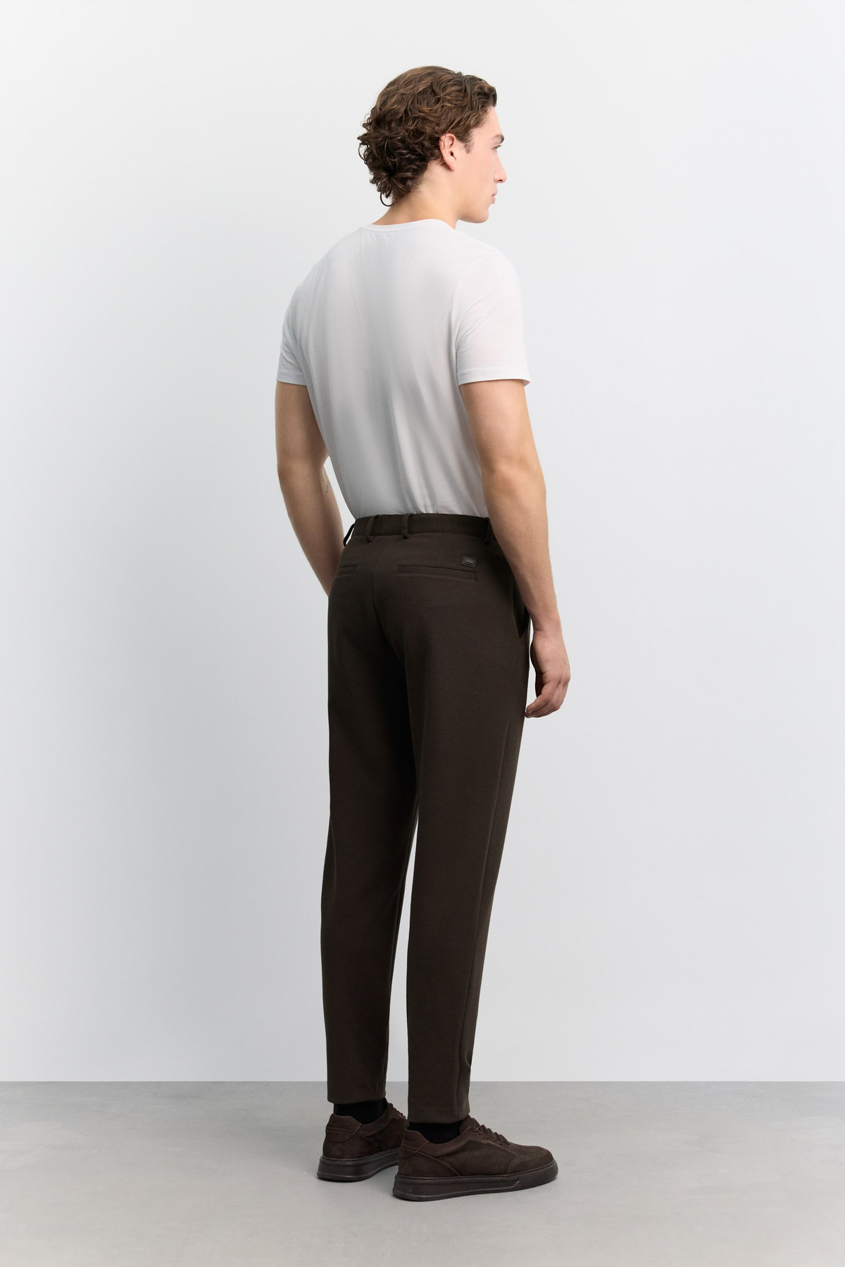 Kahve Pamuk Karışımlı Örme Diyagonal Relaxed Fit Pantolon