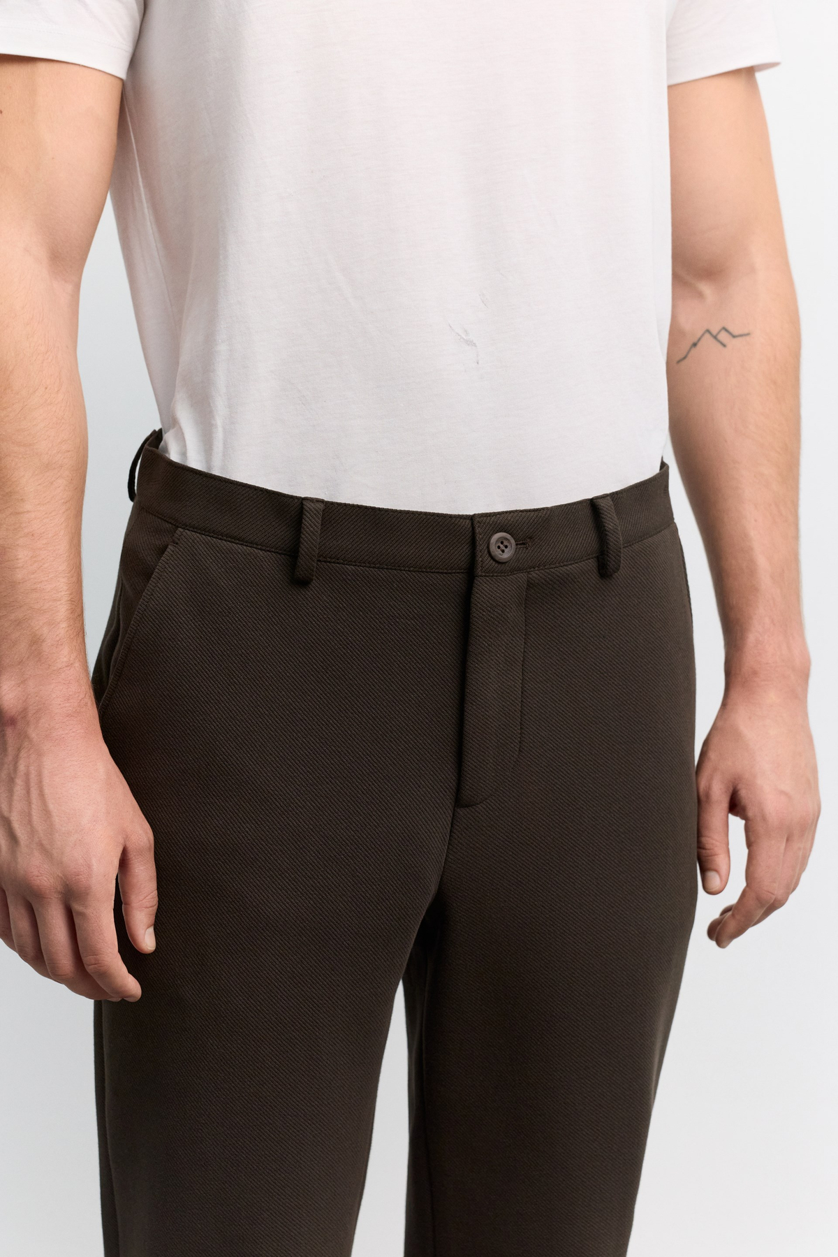 Kahve Pamuk Karışımlı Örme Diyagonal Relaxed Fit Pantolon
