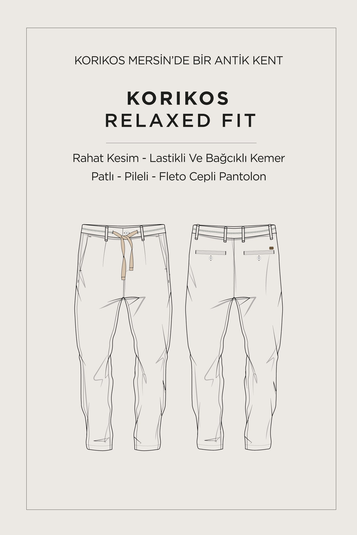 Kırık Beyaz Beli Bağcıklı Keten Karışımlı Chino Pantolon