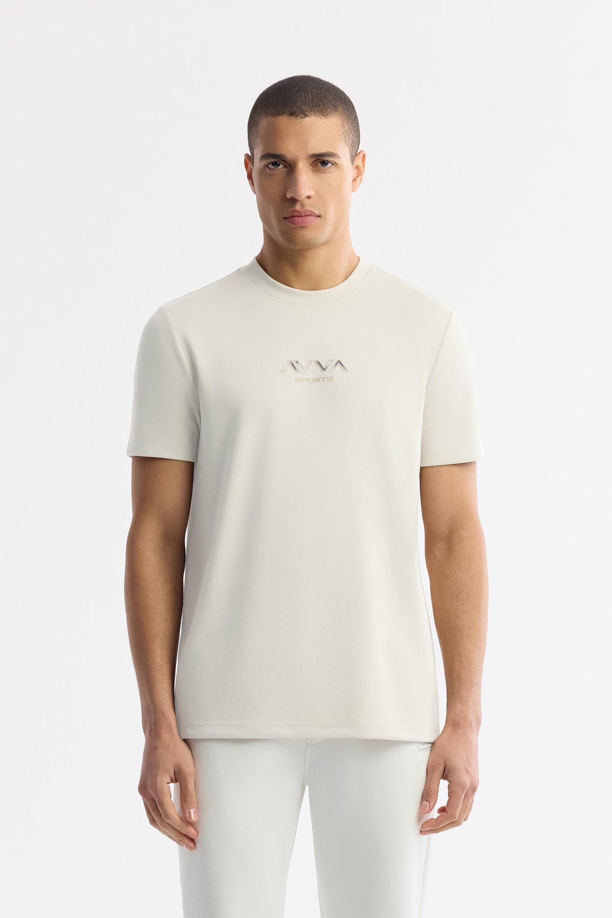 Kırık Beyaz Bisiklet Yaka Baskılı Bi Stretch İnterlok T-Shirt