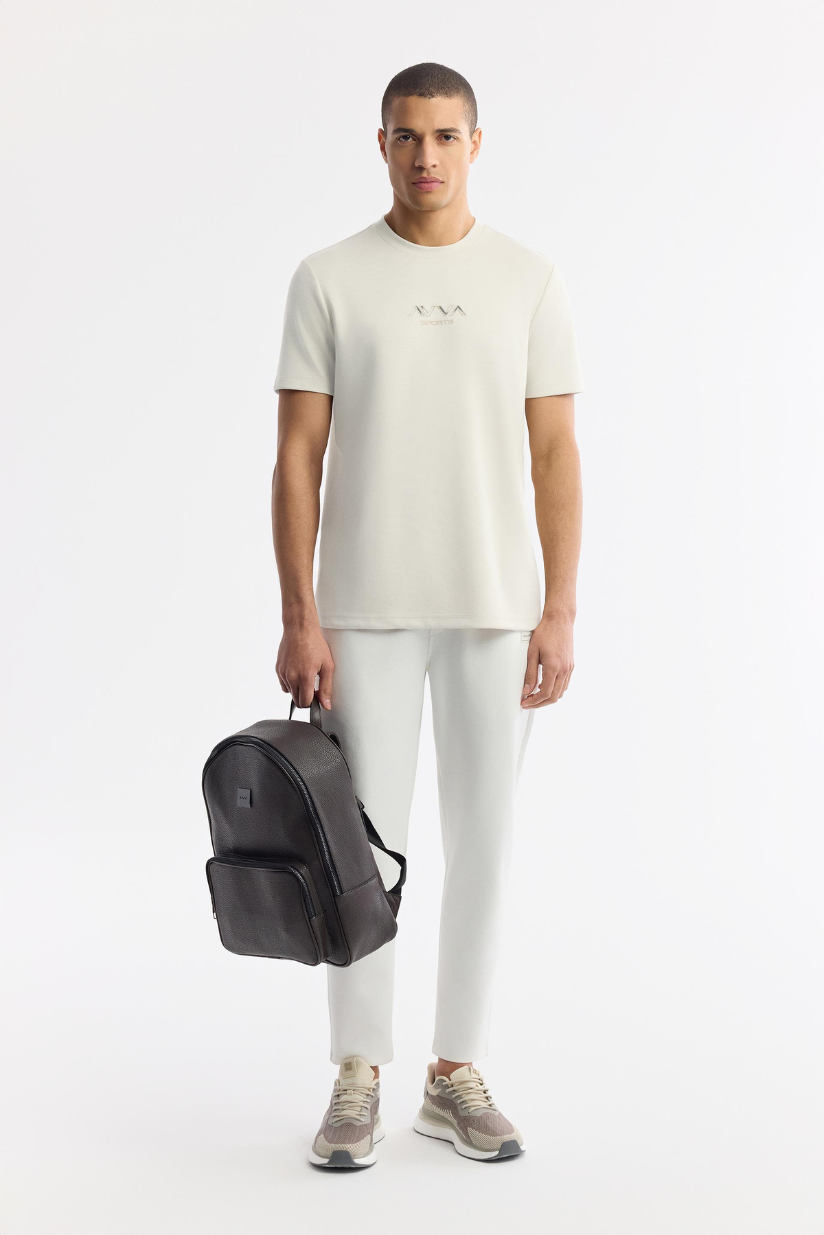 Kırık Beyaz Bisiklet Yaka Baskılı Bi Stretch İnterlok T-Shirt