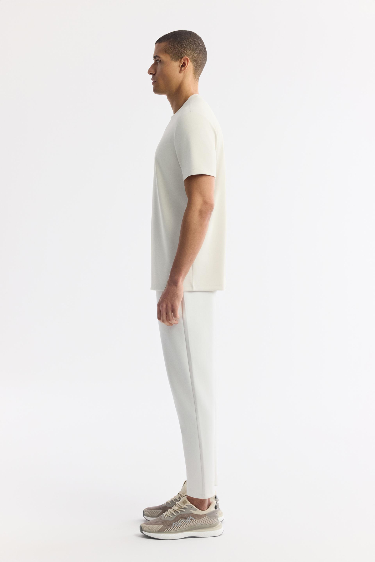 Kırık Beyaz Bisiklet Yaka Baskılı Bi Stretch İnterlok T-Shirt