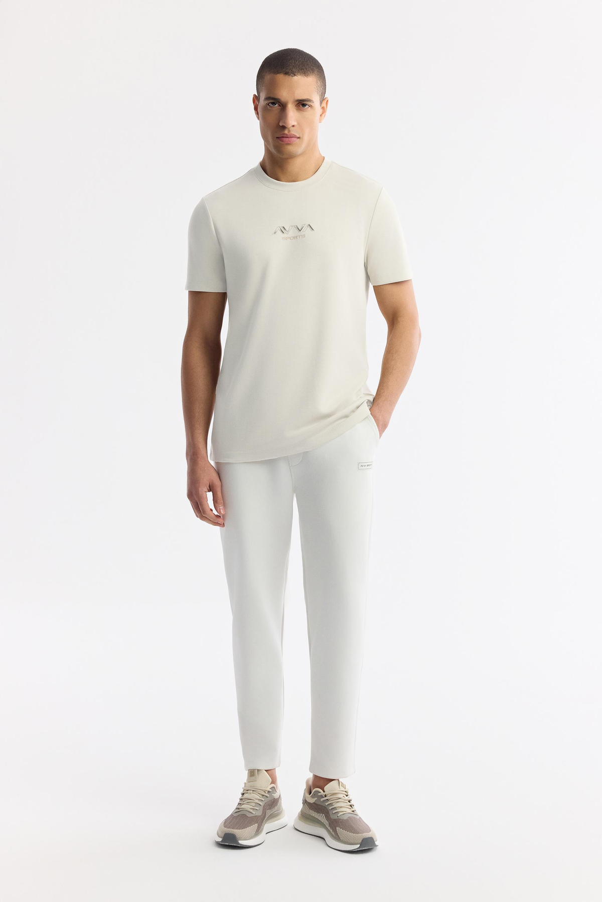 Kırık Beyaz Bisiklet Yaka Baskılı Bi Stretch İnterlok T-Shirt