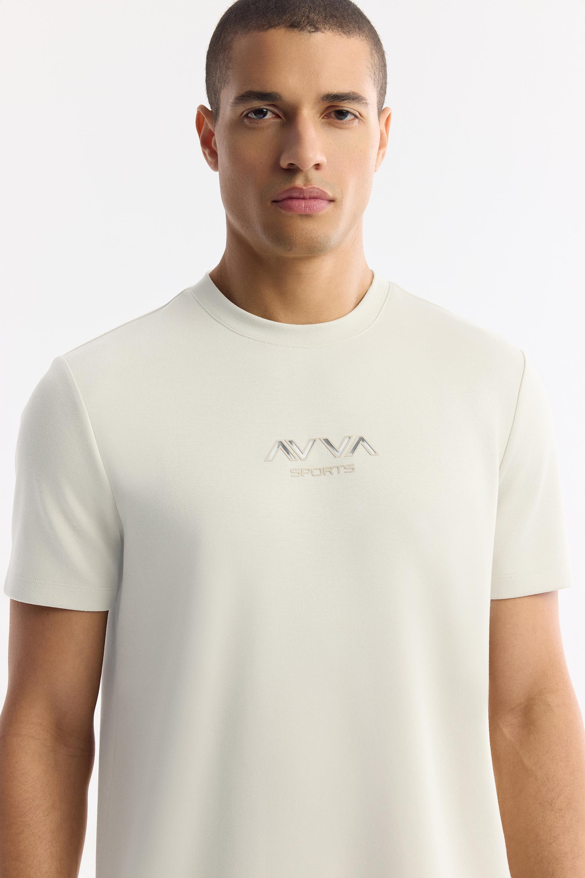 Kırık Beyaz Bisiklet Yaka Baskılı Bi Stretch İnterlok T-Shirt
