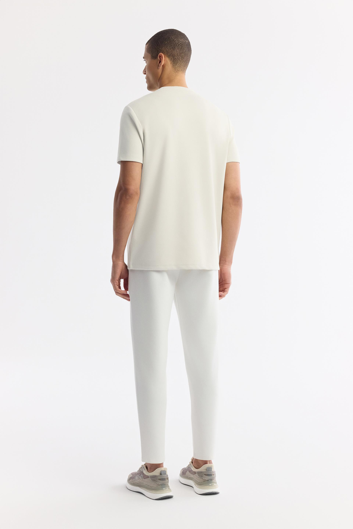 Kırık Beyaz Bisiklet Yaka Baskılı Bi Stretch İnterlok T-Shirt