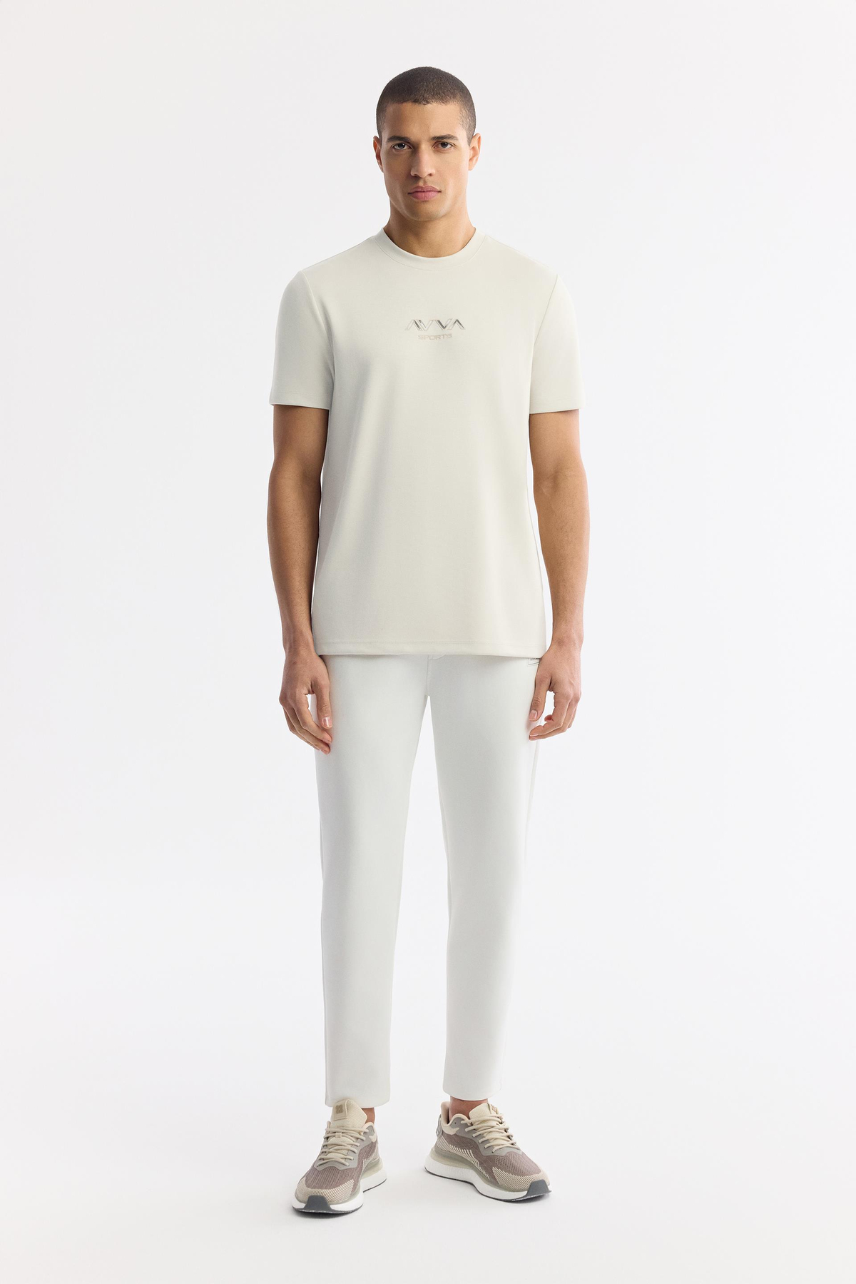 Kırık Beyaz Bisiklet Yaka Baskılı Bi Stretch İnterlok T-Shirt