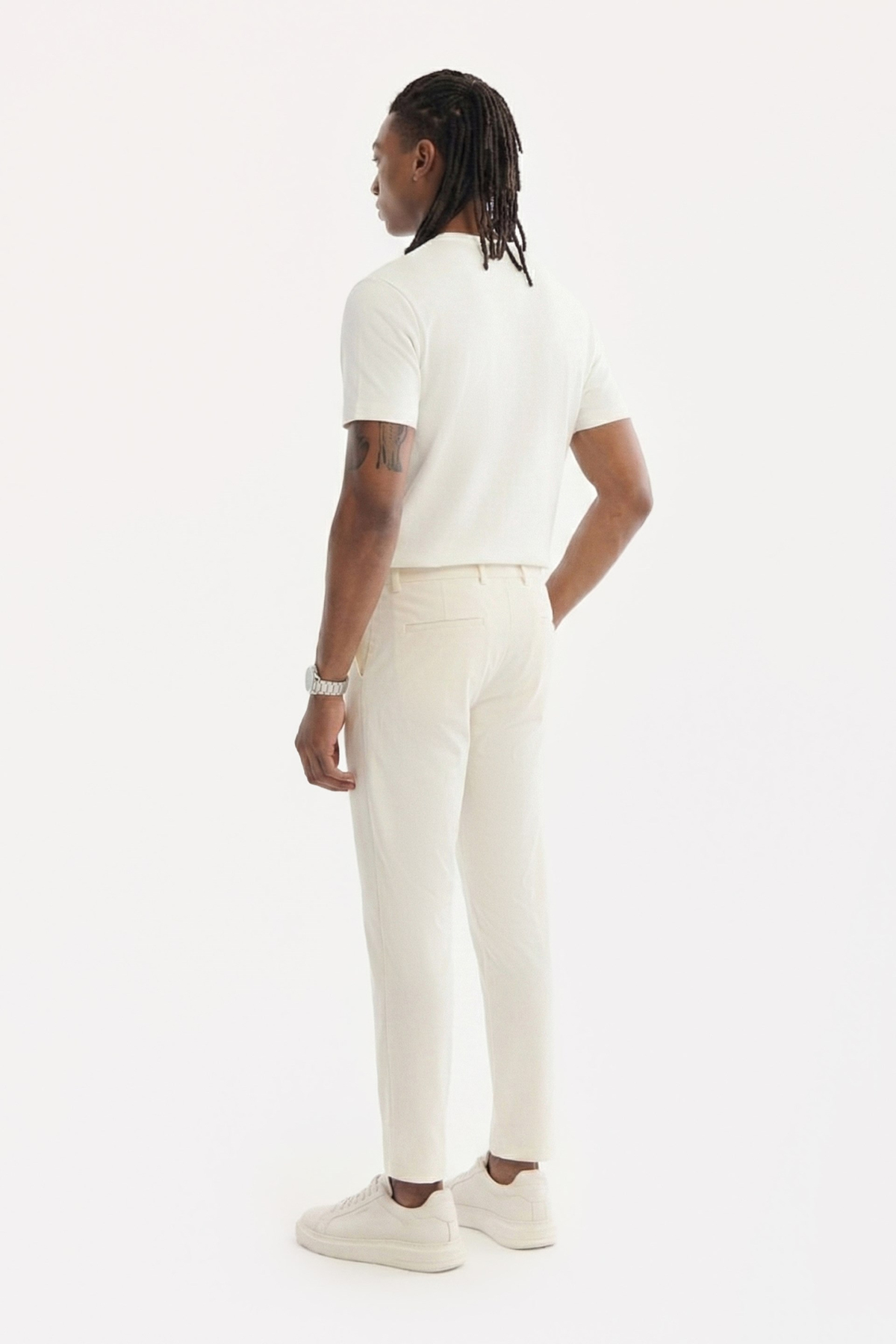 Kırık Beyaz Yanı Lastikli Kırışmaz Teknik Kumaş Chino Pantolon