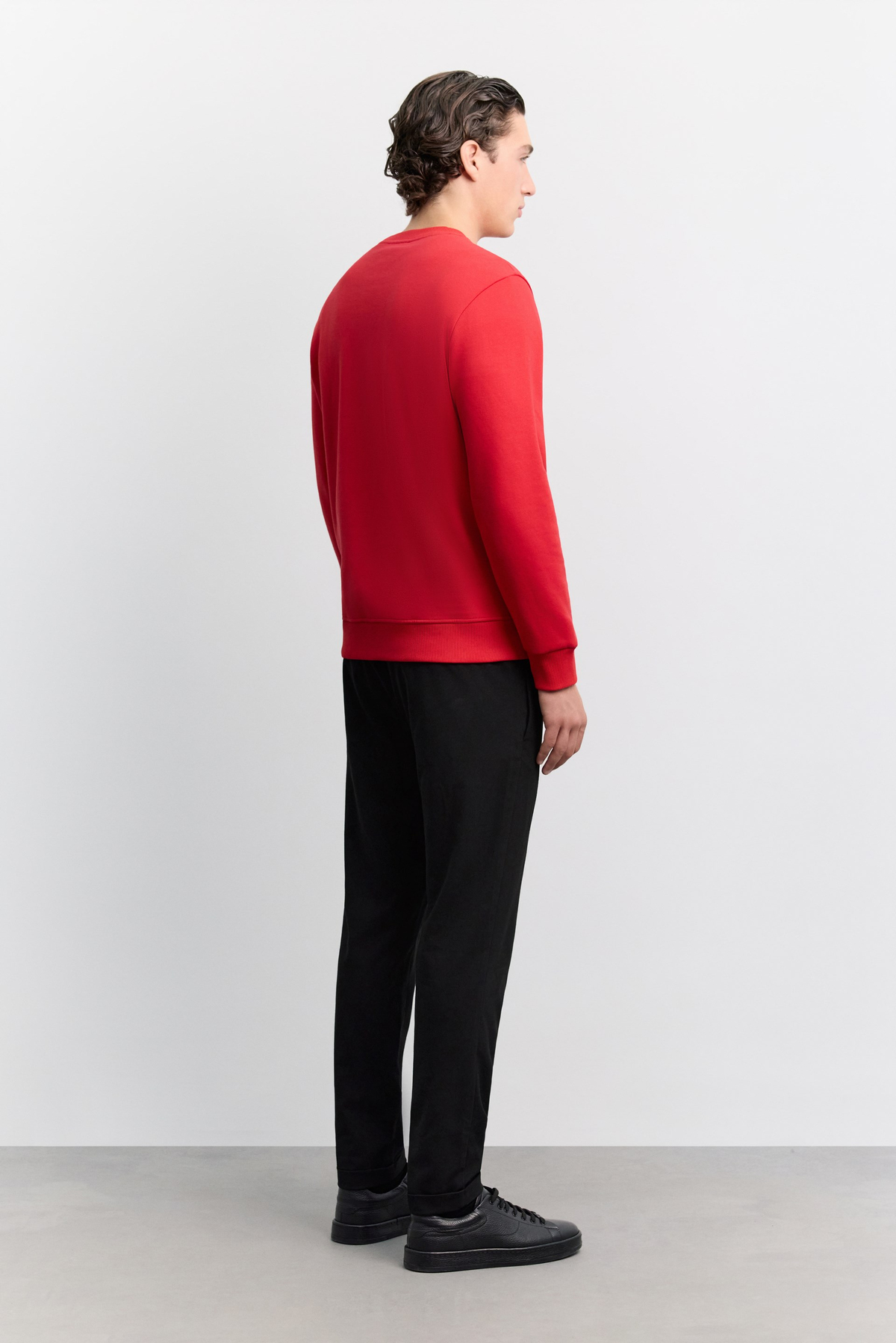 Kırmızı Bisiklet Yaka Enjeksiyon Baskılı 3 İplik Şardonlu Sweatshirt