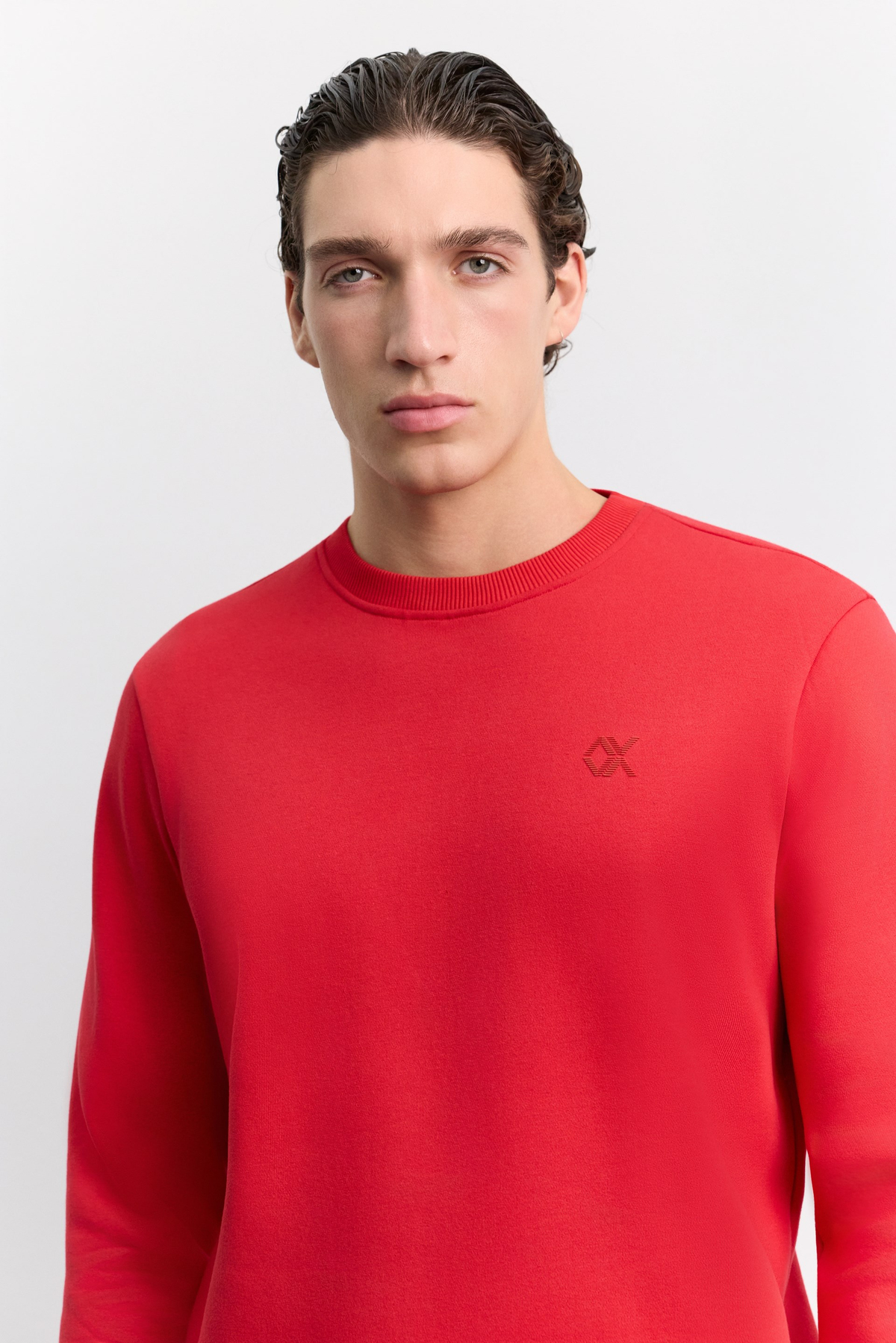 Kırmızı Bisiklet Yaka Enjeksiyon Baskılı 3 İplik Şardonlu Sweatshirt